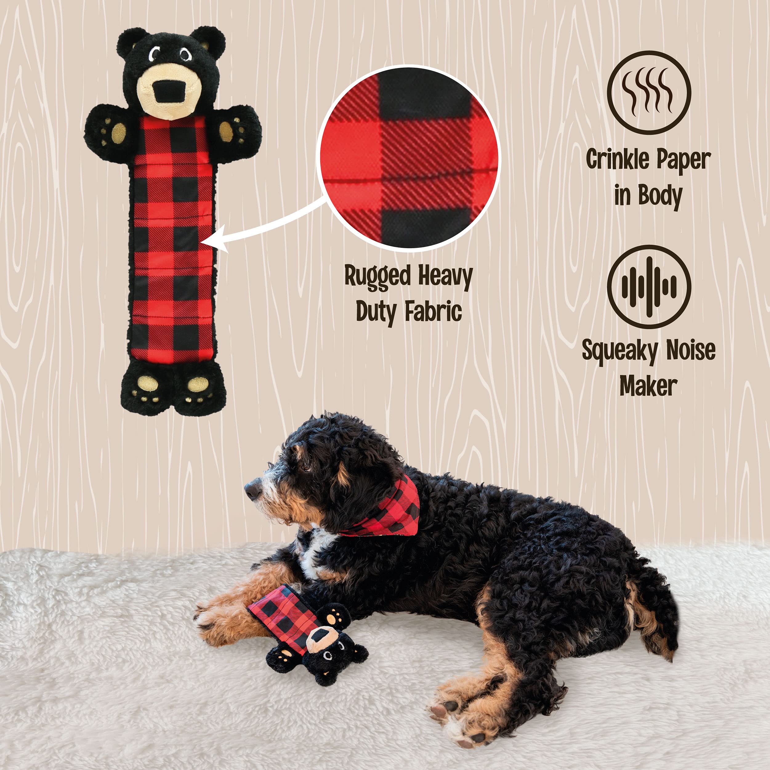 Lazy One Bear Squeaky Dog Toy, Soft Crinkle Toy For Dogs, Durable Fabric For Small, Medium, And Large Breeds