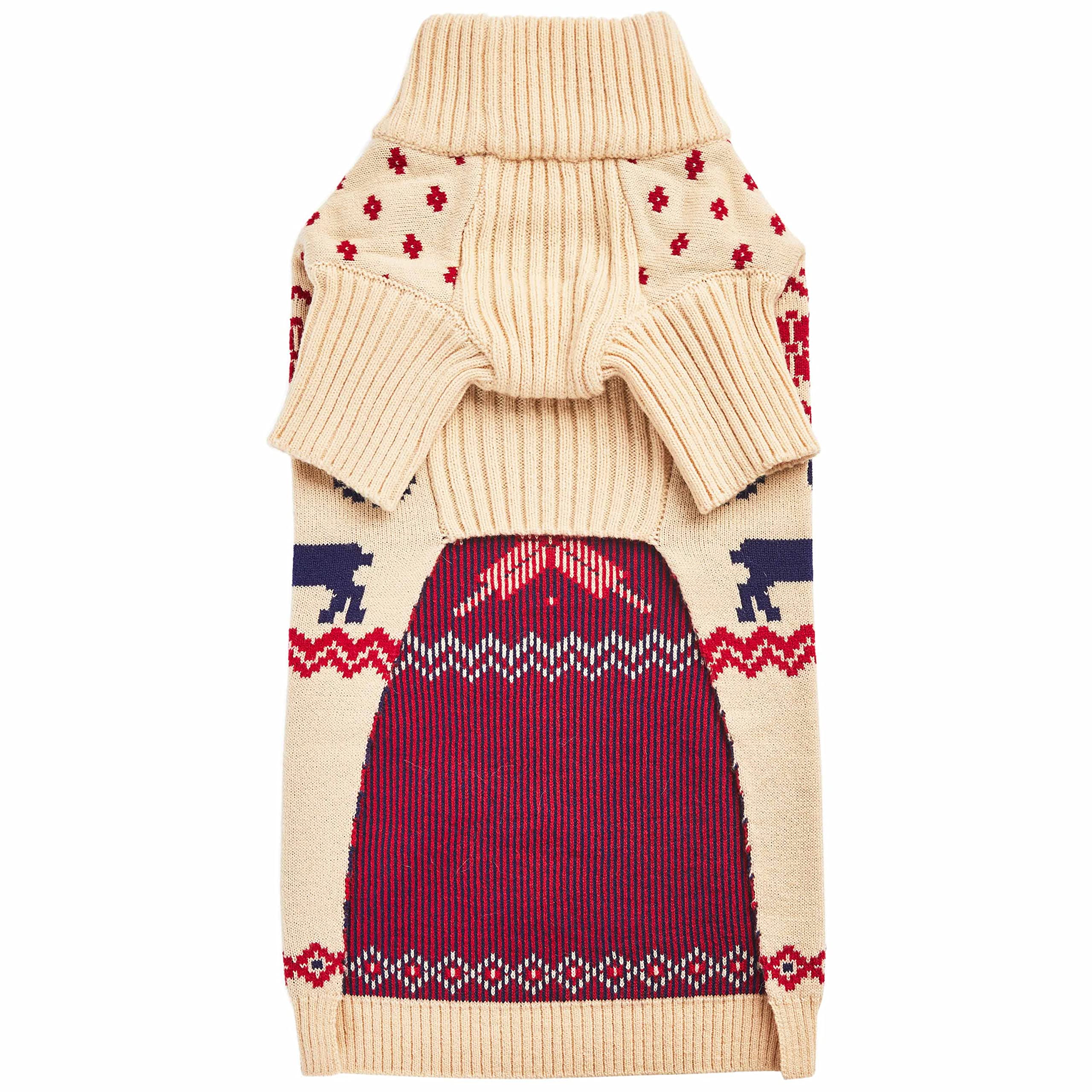 Blueberry Pet Christmas Reindeer And Snowflake Dog Sweater In Light Beige, Back Length 20', Pack Of 1 Clothes For Dogs