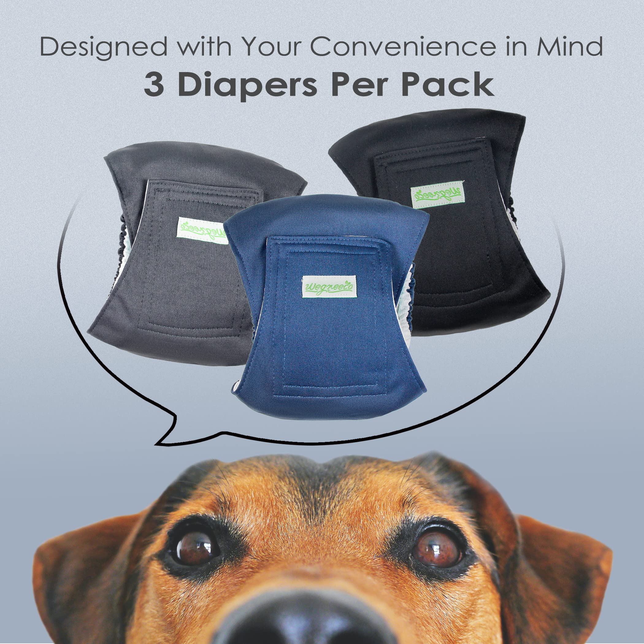 wegreeco Washable Male Dog Belly Band - Pack of 3, XX-Large (28" to 33"), Polyester, Stylish Black, Charcoal, Navy