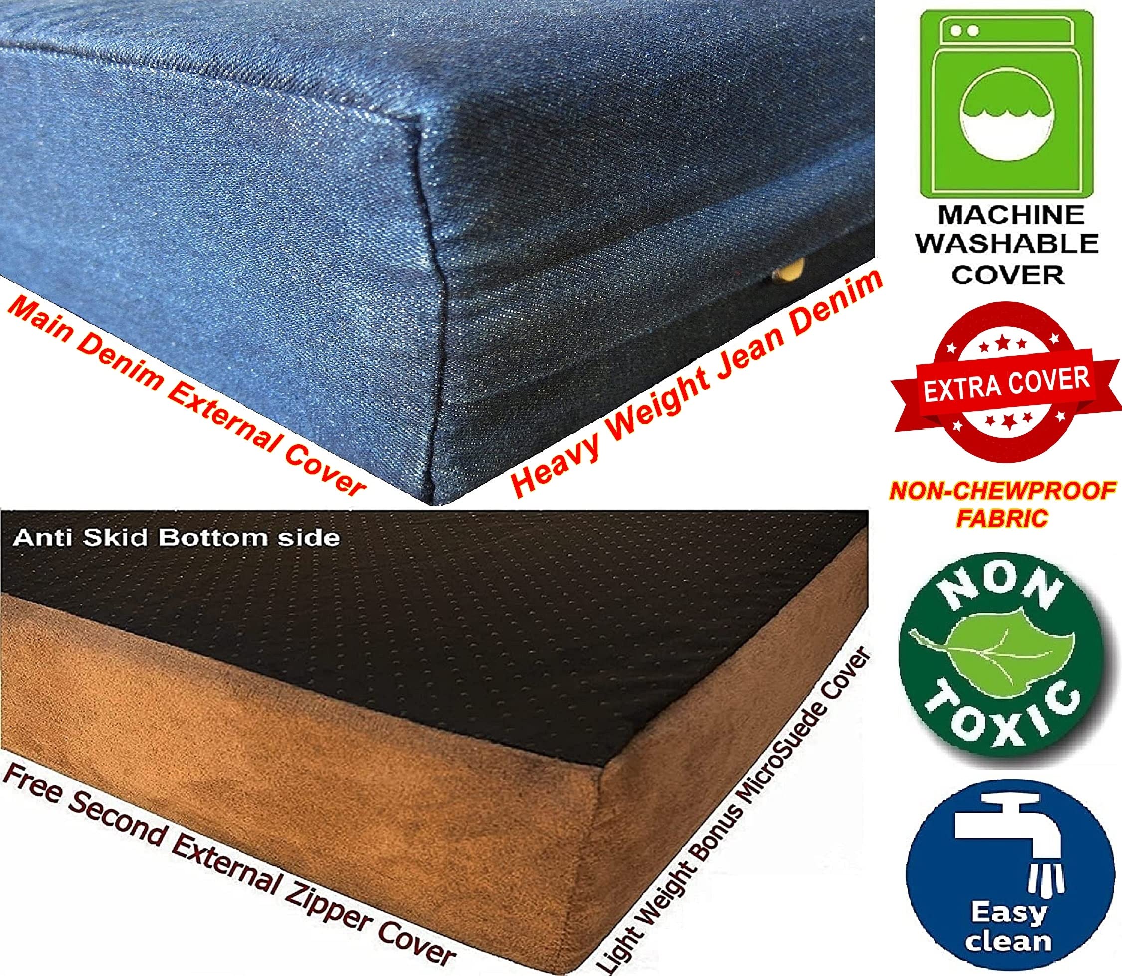 Dogbed4Less Extra Large Orthopedic Gel Memory Foam Dog Bed, Waterproof Liner, Durable Denim Cover And Extra Pet Bed Cover, 40X35X4 Inches