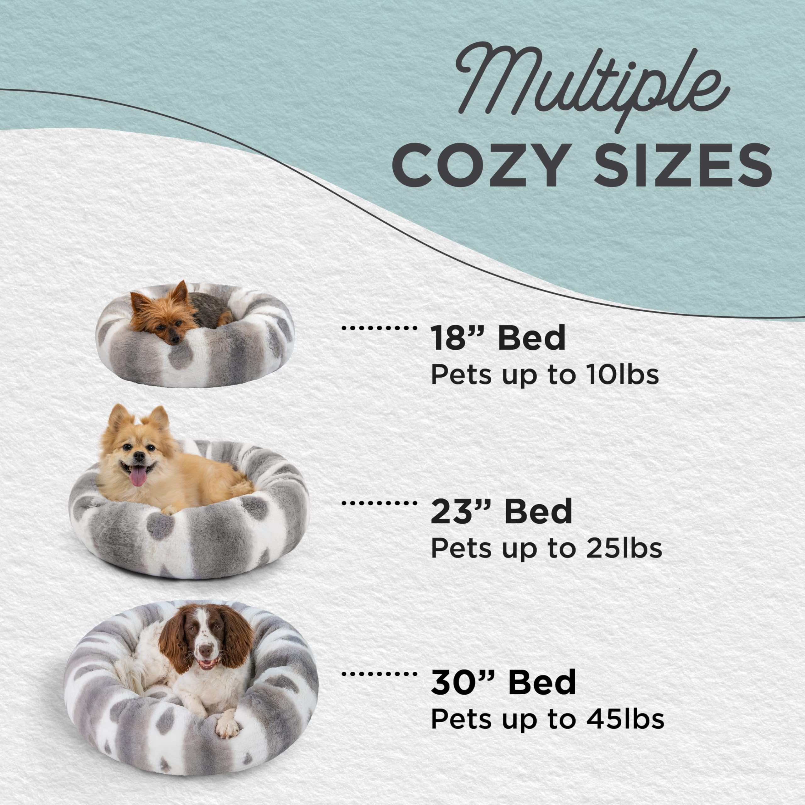 Best Friends by Sheri Calming Donut Dog Bed, 23" Small, Patterned Lux Grey, Faux Fur, Model 70751
