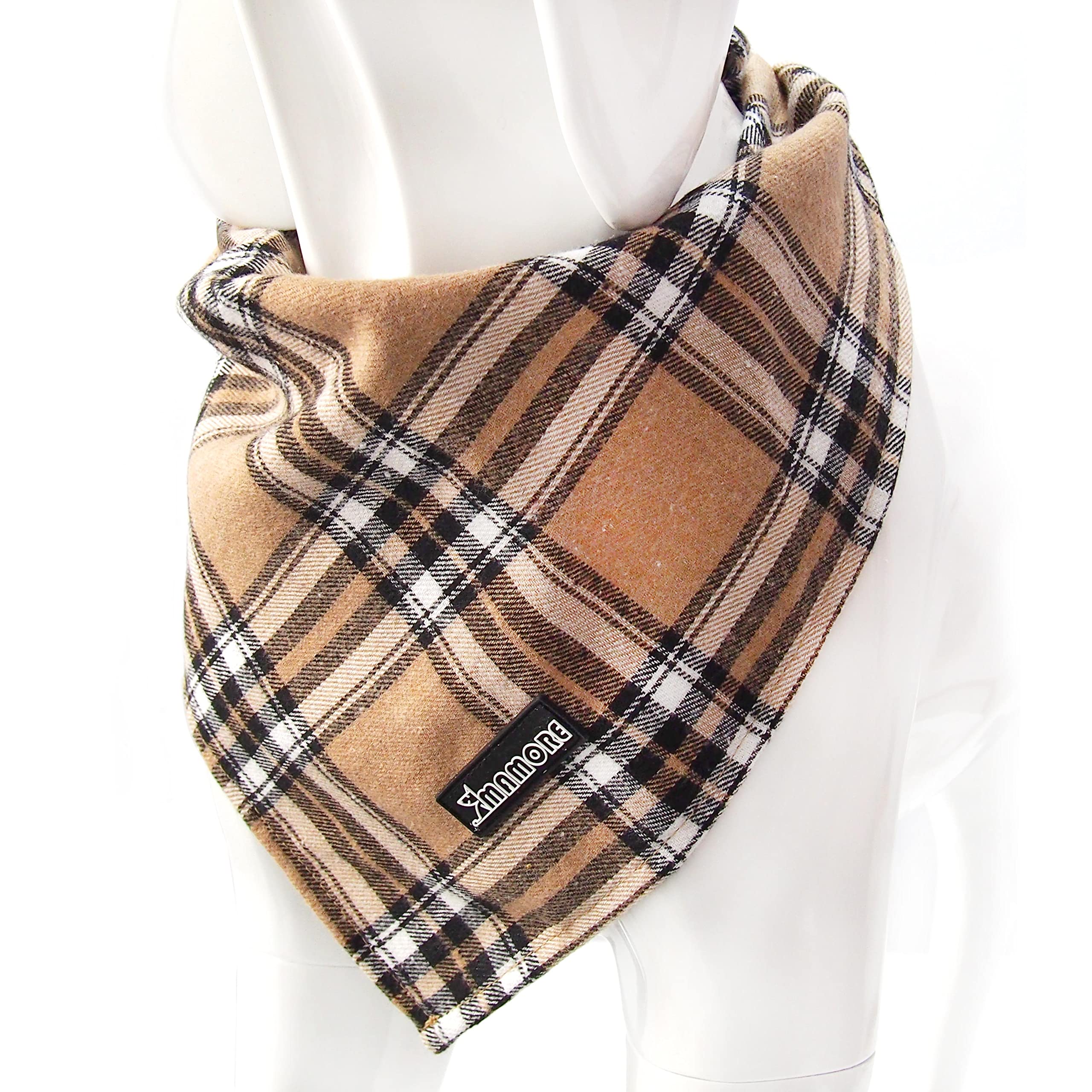 Soft Washable Plaid Bandanas For Dogs And Cats,Adjustable Triangle Bib Comfortable Scarfs For Girl Boy Dogs Puppies (Light Khaki, Large)