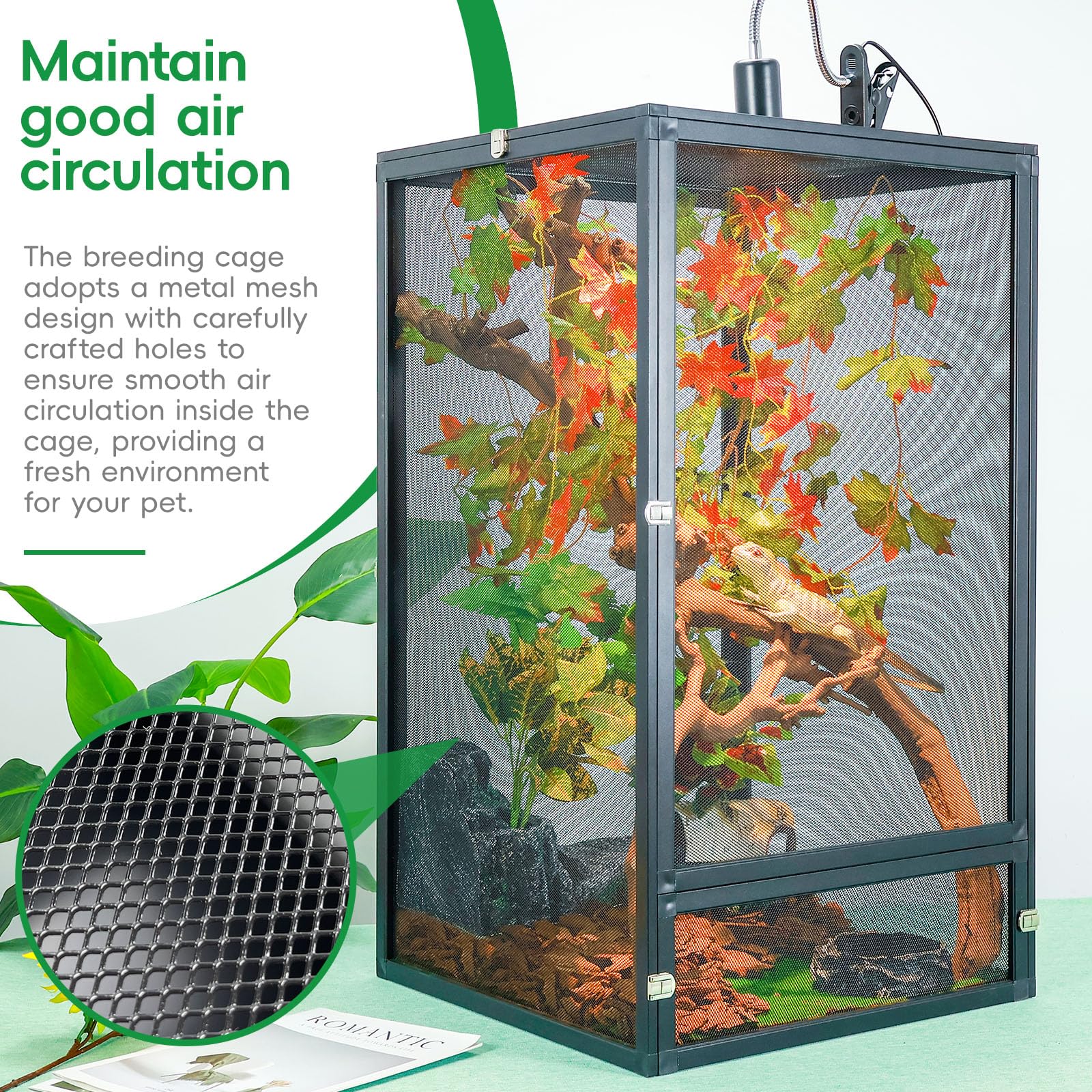 Binano 45 Gal Detachable And Foldable Reptile Butterfly Cage Terrarium, 360 Observation, Airflow, Interaction In Gecko Tank For