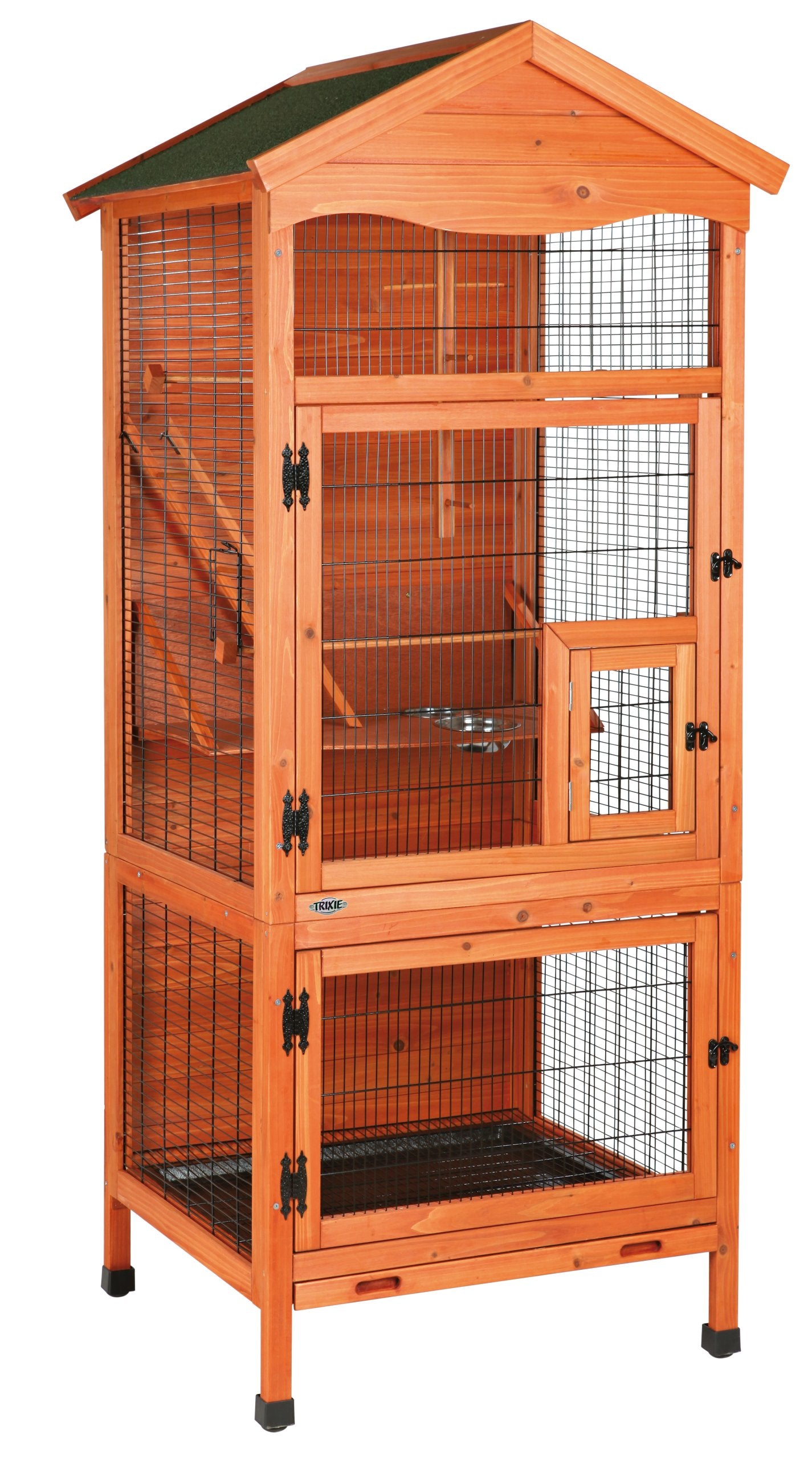 Trixie Outdoor Bird Aviary, 71-in Wooden Birdcage, 2 Perches, Ideal for Small Birds, Finches, Brown, (55951)