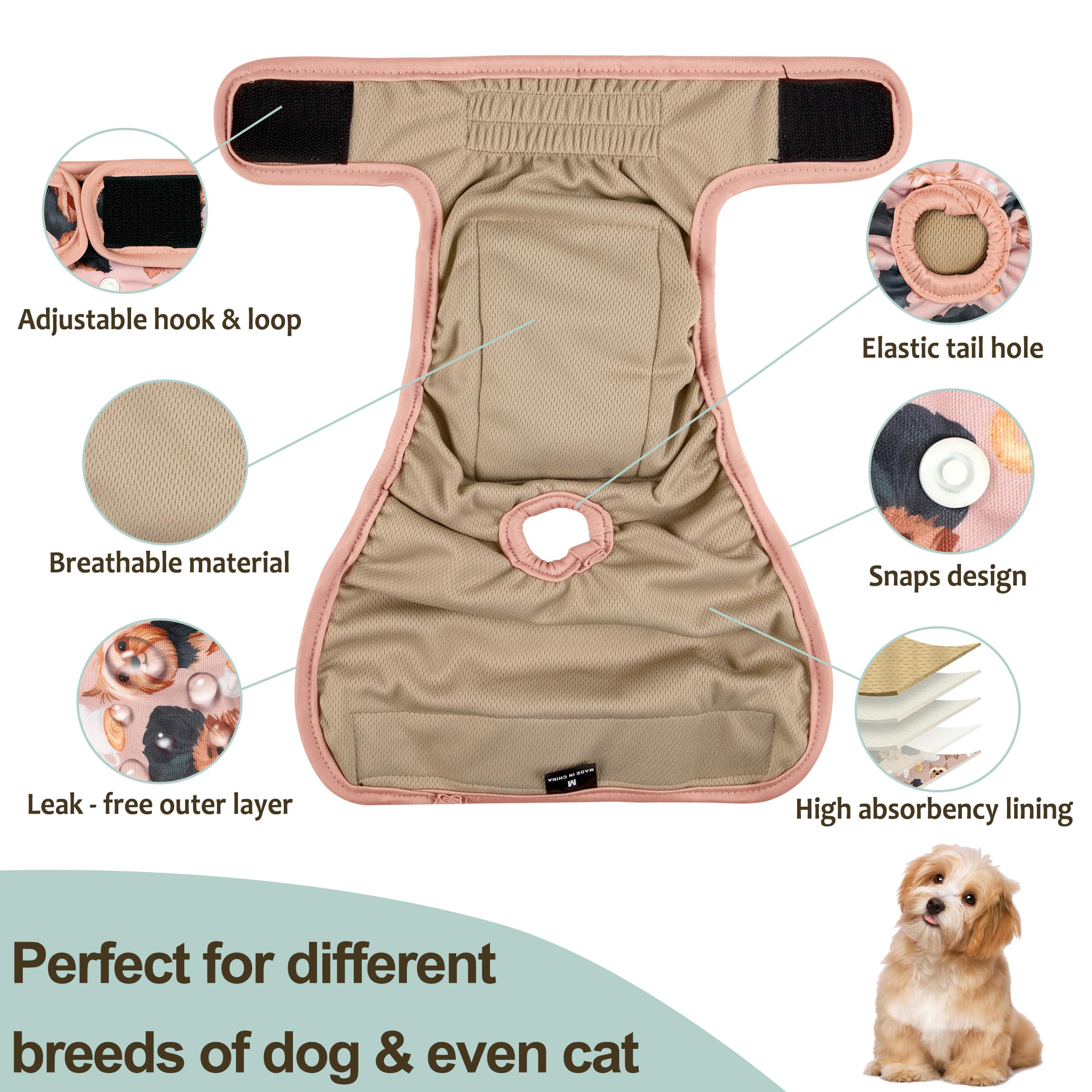 Grecle Dog Diapers Female(3 Pack) - No Leak Reusable Diapers For Doggy Female In Period - Highly Absorbent Dog Heat Panties With Adjustable Snaps Cute Dogs S