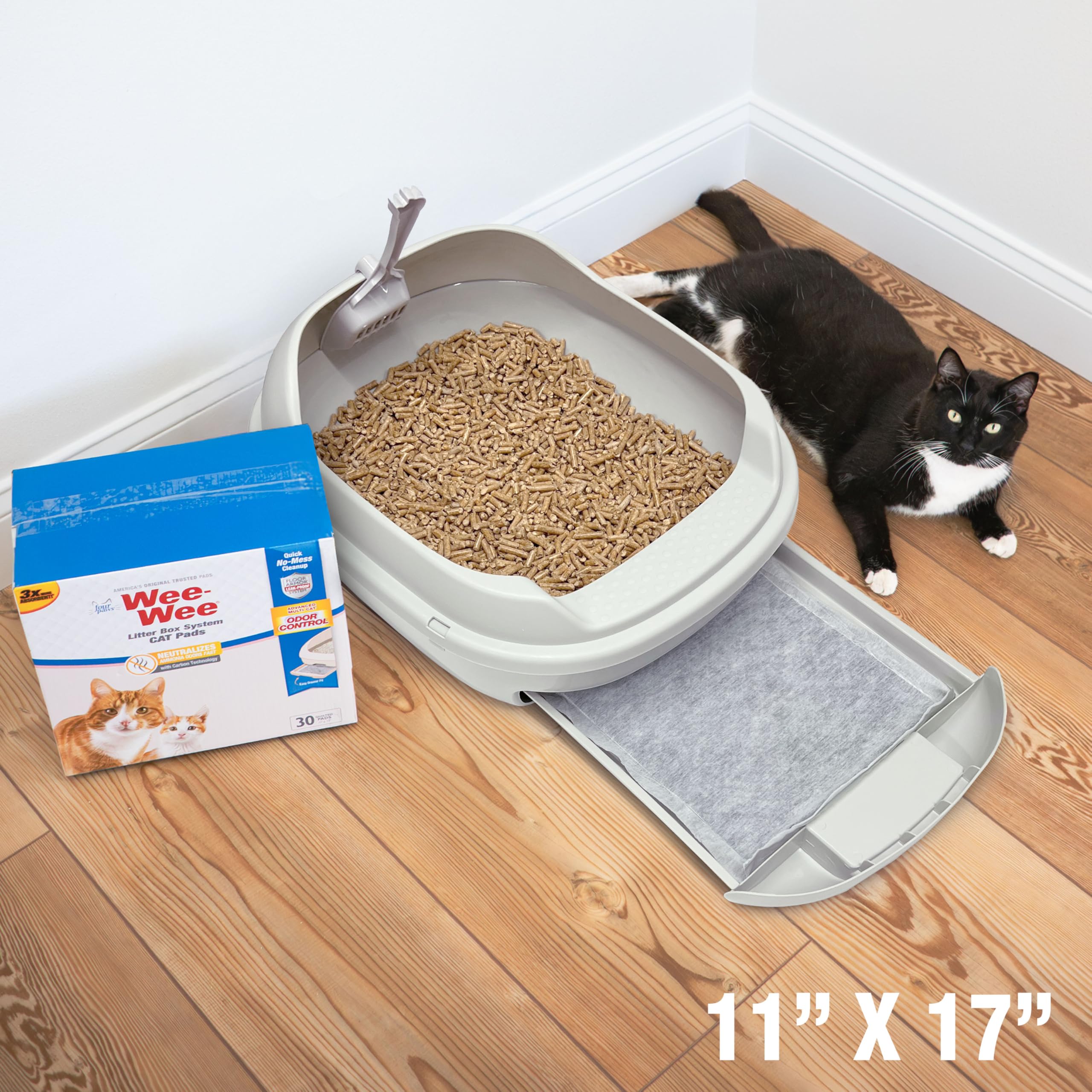 Four Paws Wee-Wee Litter Box System Cat Pads Refills, Advanced Multi-Cat Odor Control with Carbon Charcoal Technology, Litter Bo