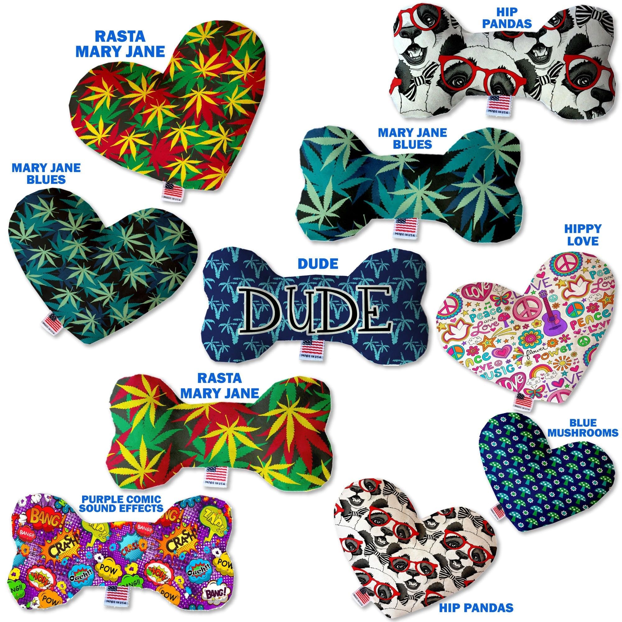 Pet, Dog Plush Heart or Bone Toy, "Mary Jane Group" (Available in different sizes, and 7 different pattern options!) Mary Jane Blues 10" Plush Bone