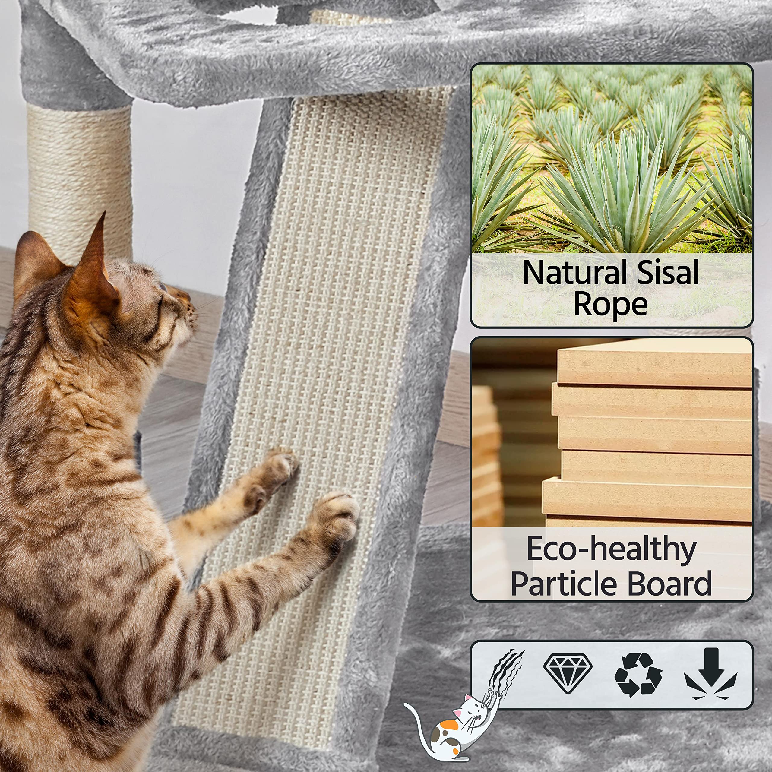 Yaheetech Large Cat Tree 76Inch, Multilevel Cat Tower With Perches Condos Scratching Posts For Indoor Cats, Light Gray