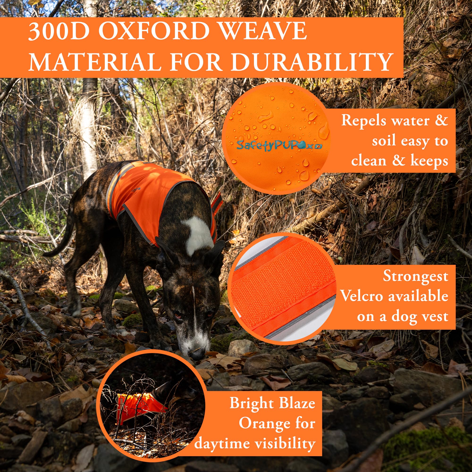Safetypup Xd Lite Dog Vest. Coverage To Mid Back. Reflective Hi Visibility Blaze Orange Fluorescent Fabric Helps To Keep Them In