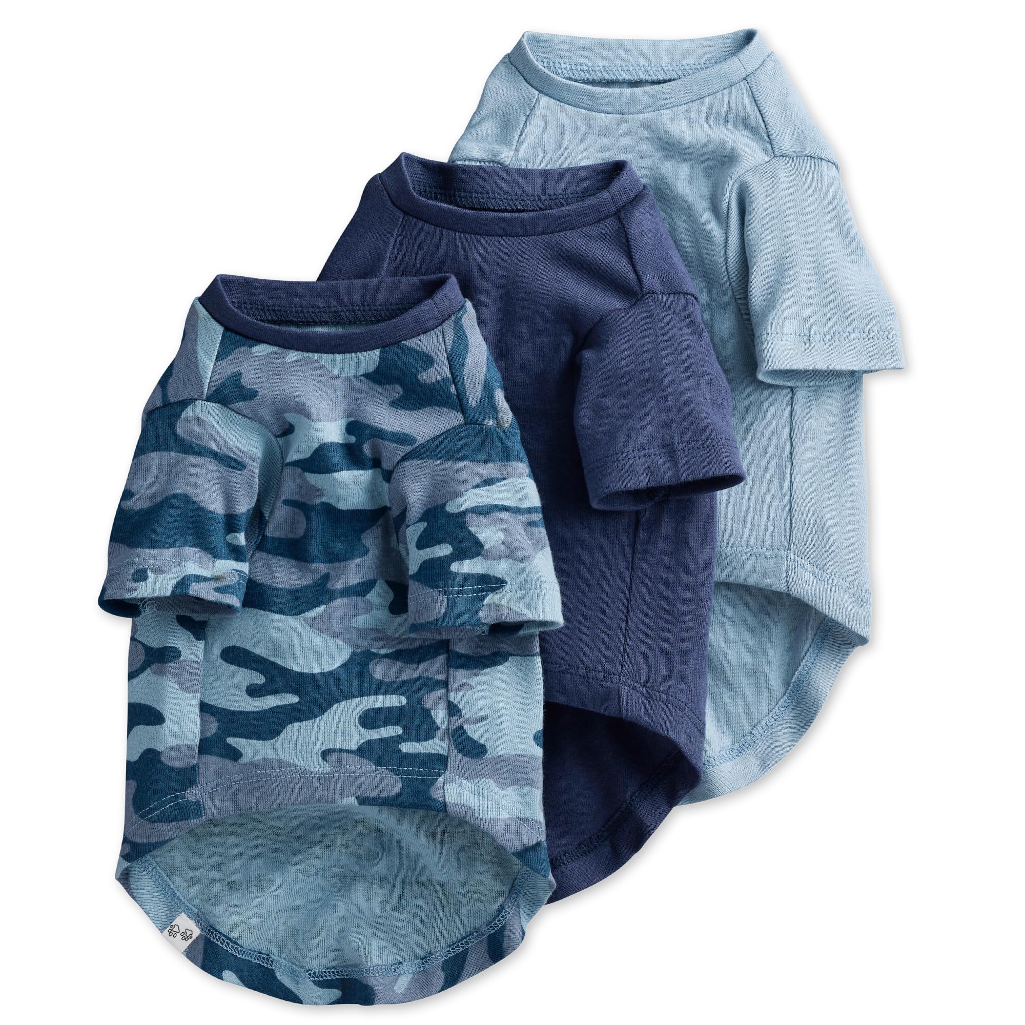 Pet Passion Multipack 100% Organic Cotton Dog Short Sleeve T-Shirt Pet Tees For All Breeds, Camo-Navy, X-Small