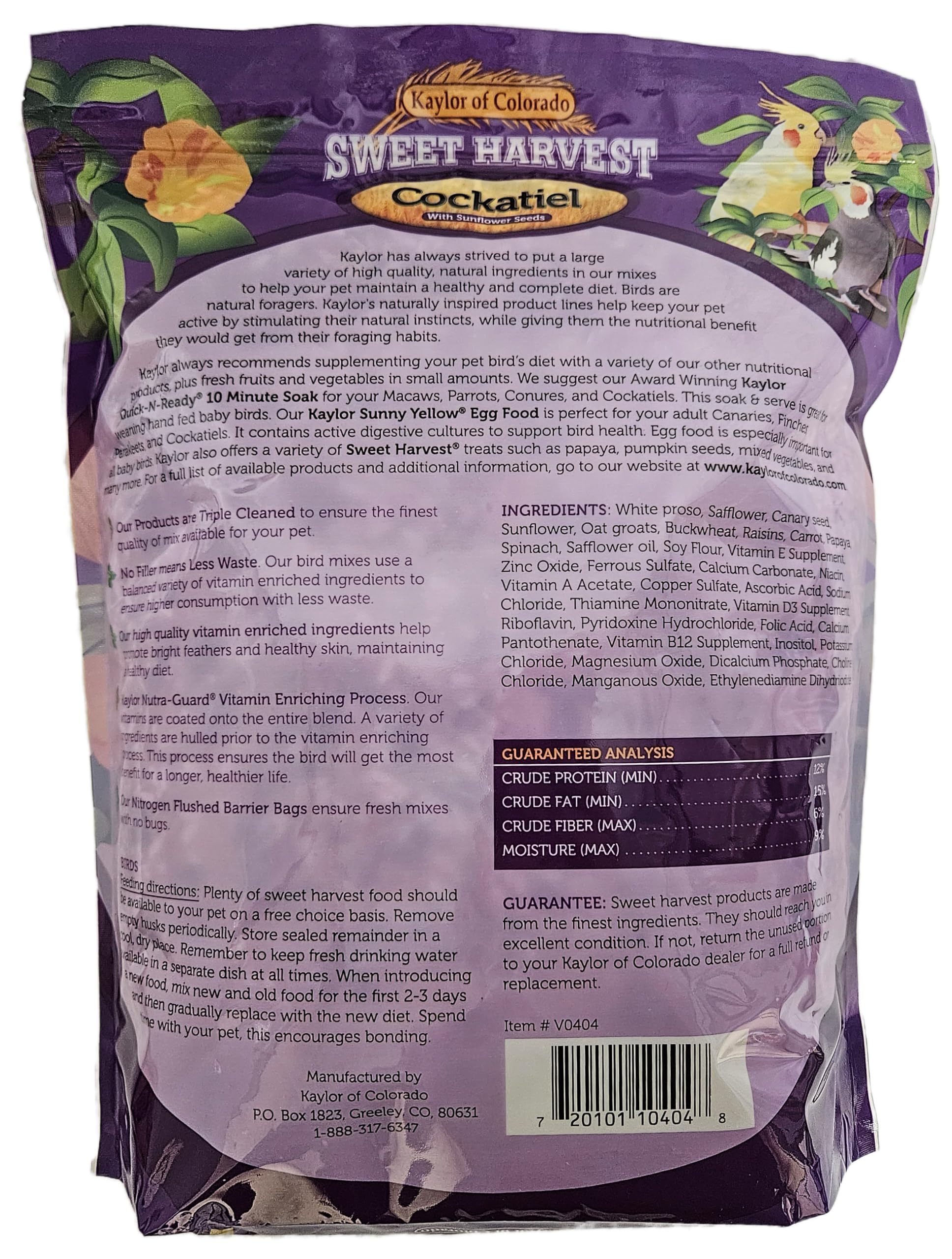 Sweet Harvest Cockatiel Bird Food Seed Mix with Sunflower Seeds, 4 lbs Bag