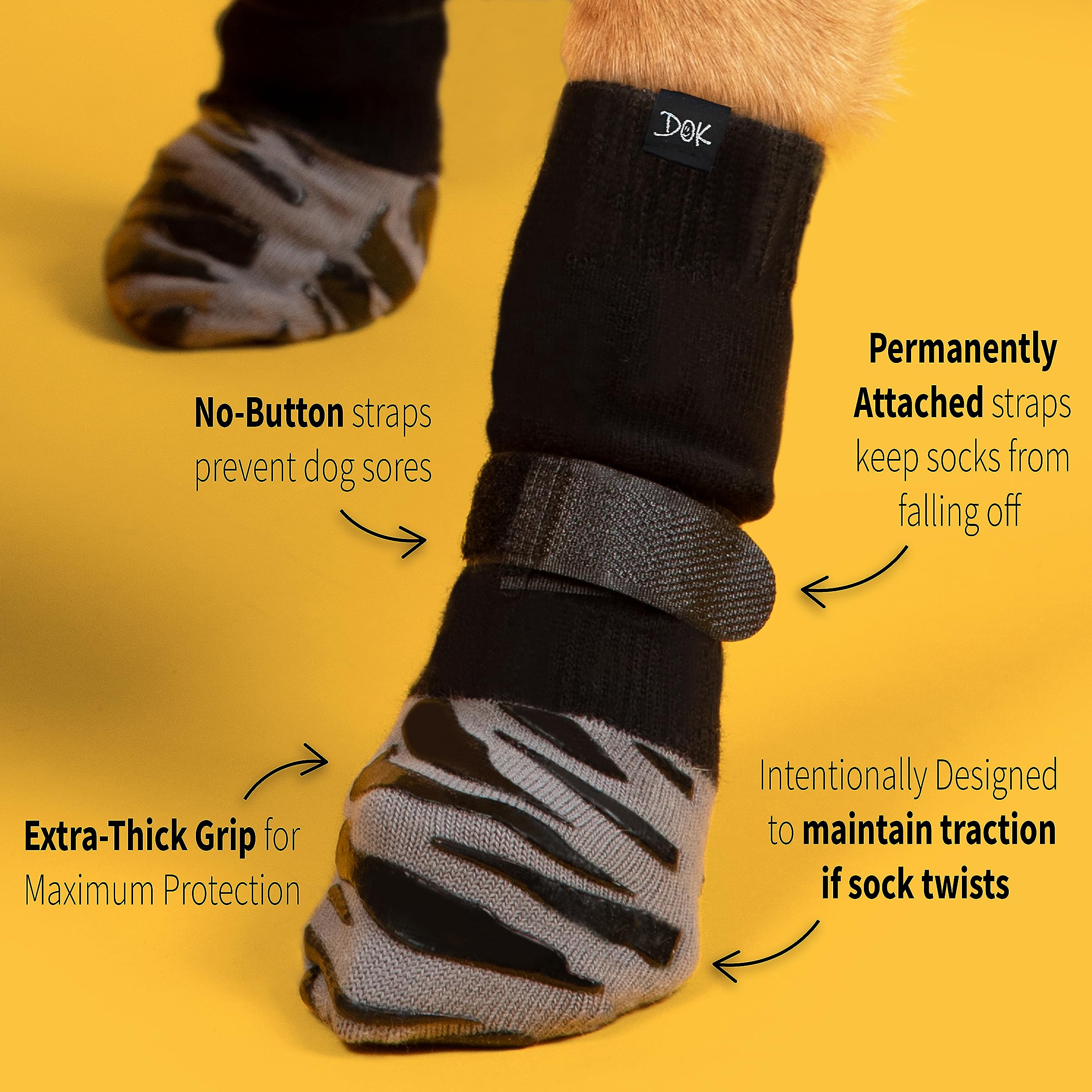 DOK TigerToes Medium Non-Slip Dog Socks - Grey, Extra-Thick Grip, Cotton, Model DOK-TT-GRY