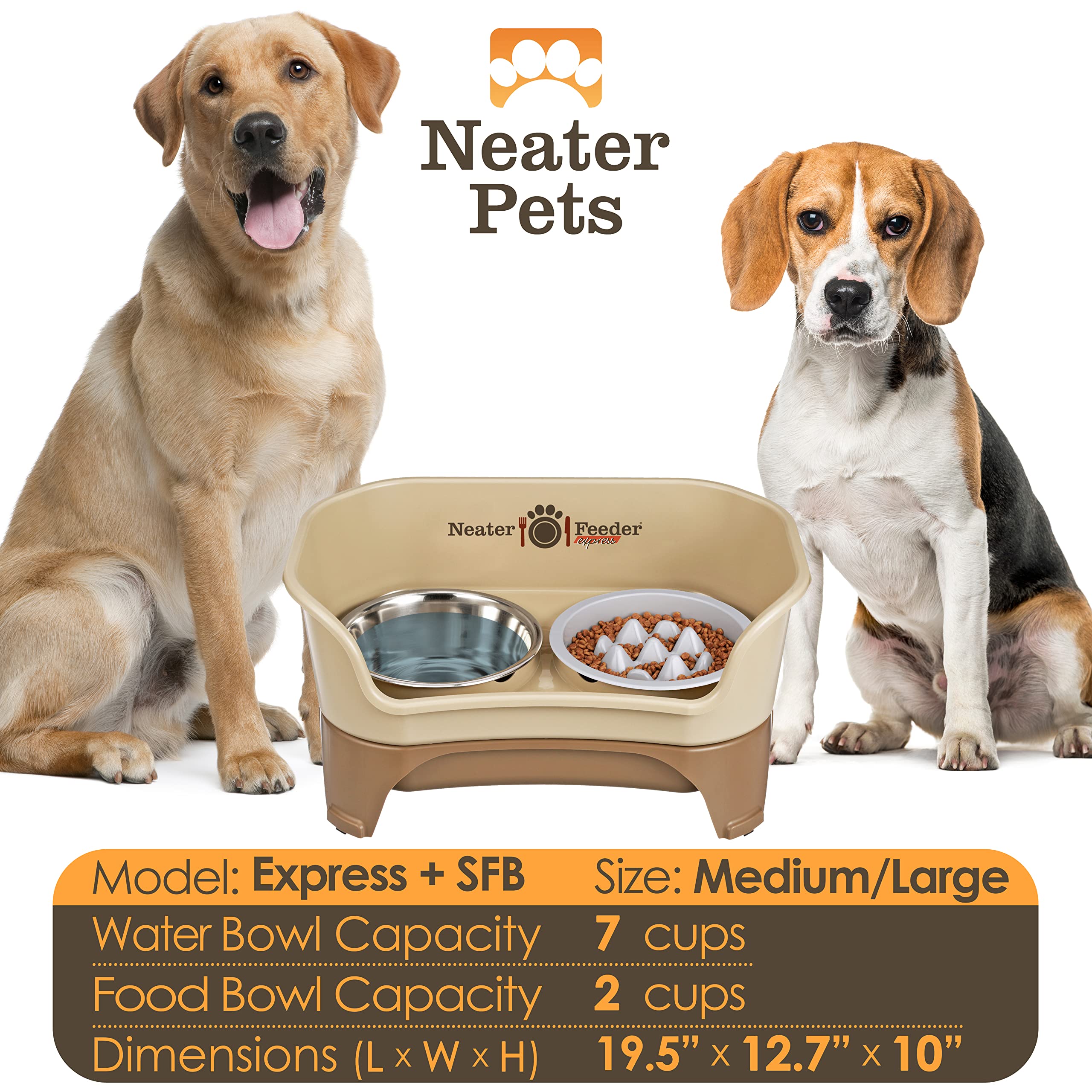 Neater Feeder Express Mess Proof Dog Bowls Elevated for Medium and Large Breed - Made in USA - No Spill Raised Slow Feeder Eleva