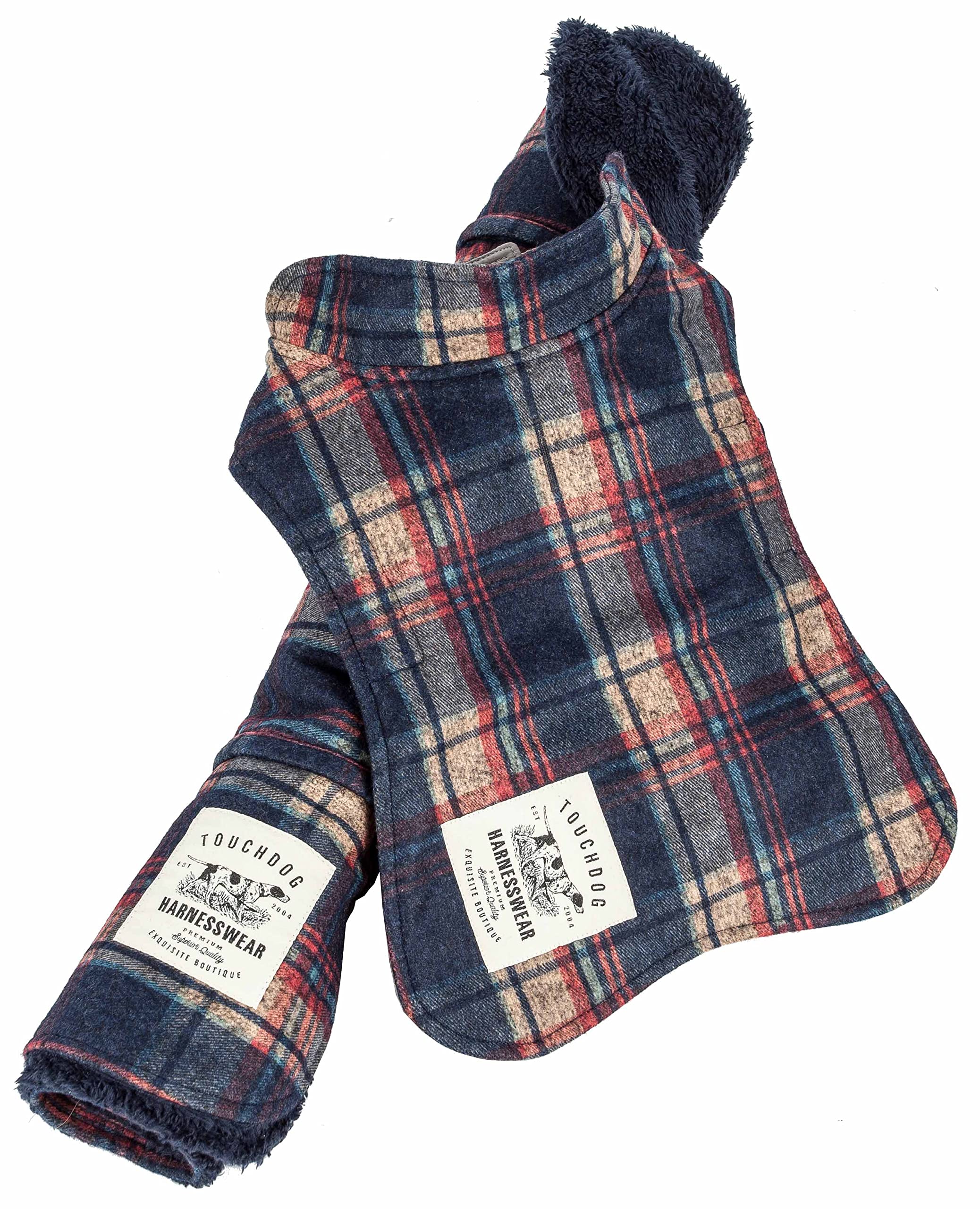 Touchdog  2-in-1 Tartan Plaided Dog Jacket with Matching Reversible Dog Mat - The Dog Coat Features Hook-and-Loop Closures and F