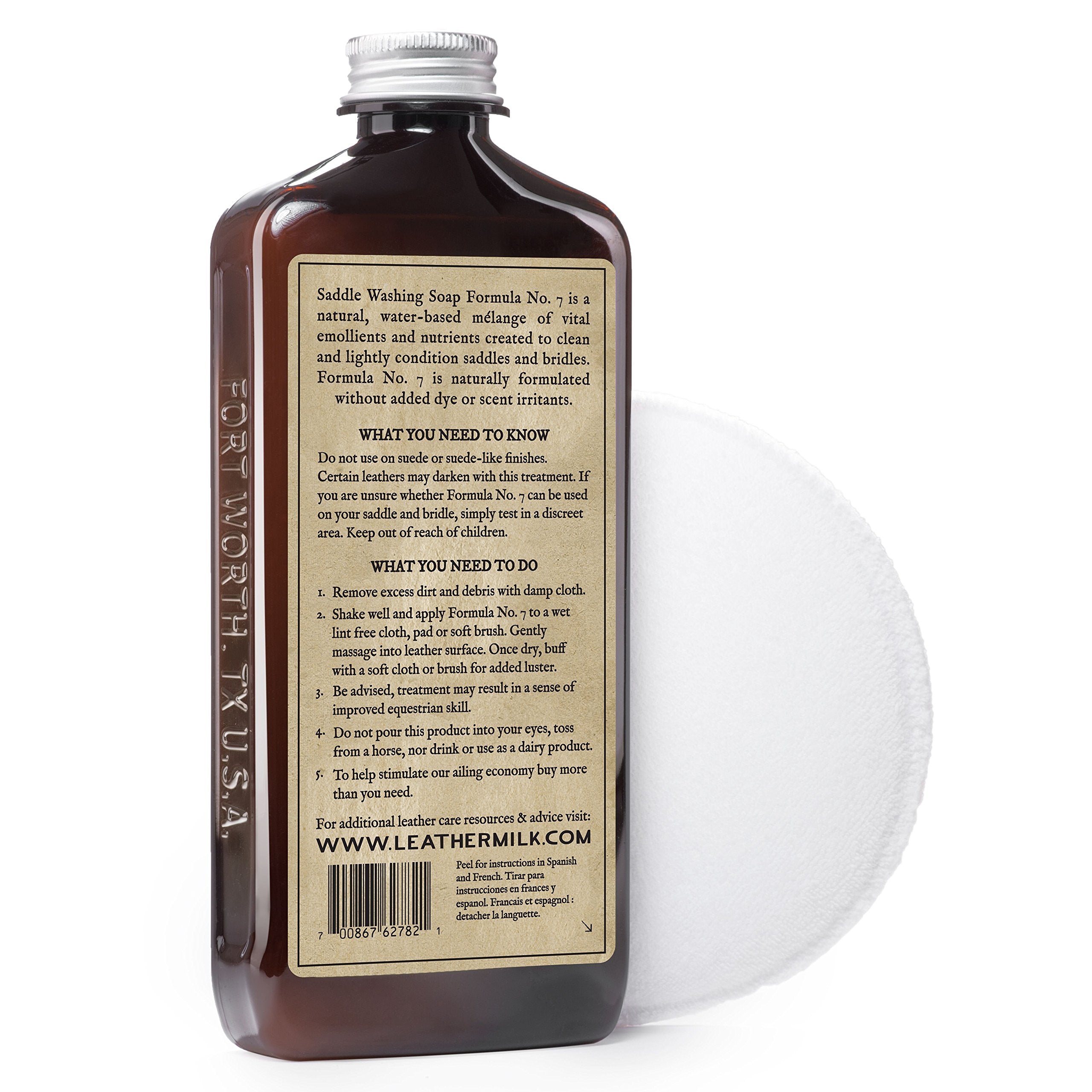Leather Milk Saddle Washing Soap - No. 7 - All-Natural, Non-Toxic Saddle Soap Deep Cleaner For Western & English Saddles And Tack. Dye And Scent Free. Made In Usa. Includes Saddle Scrub Sponge Pad!
