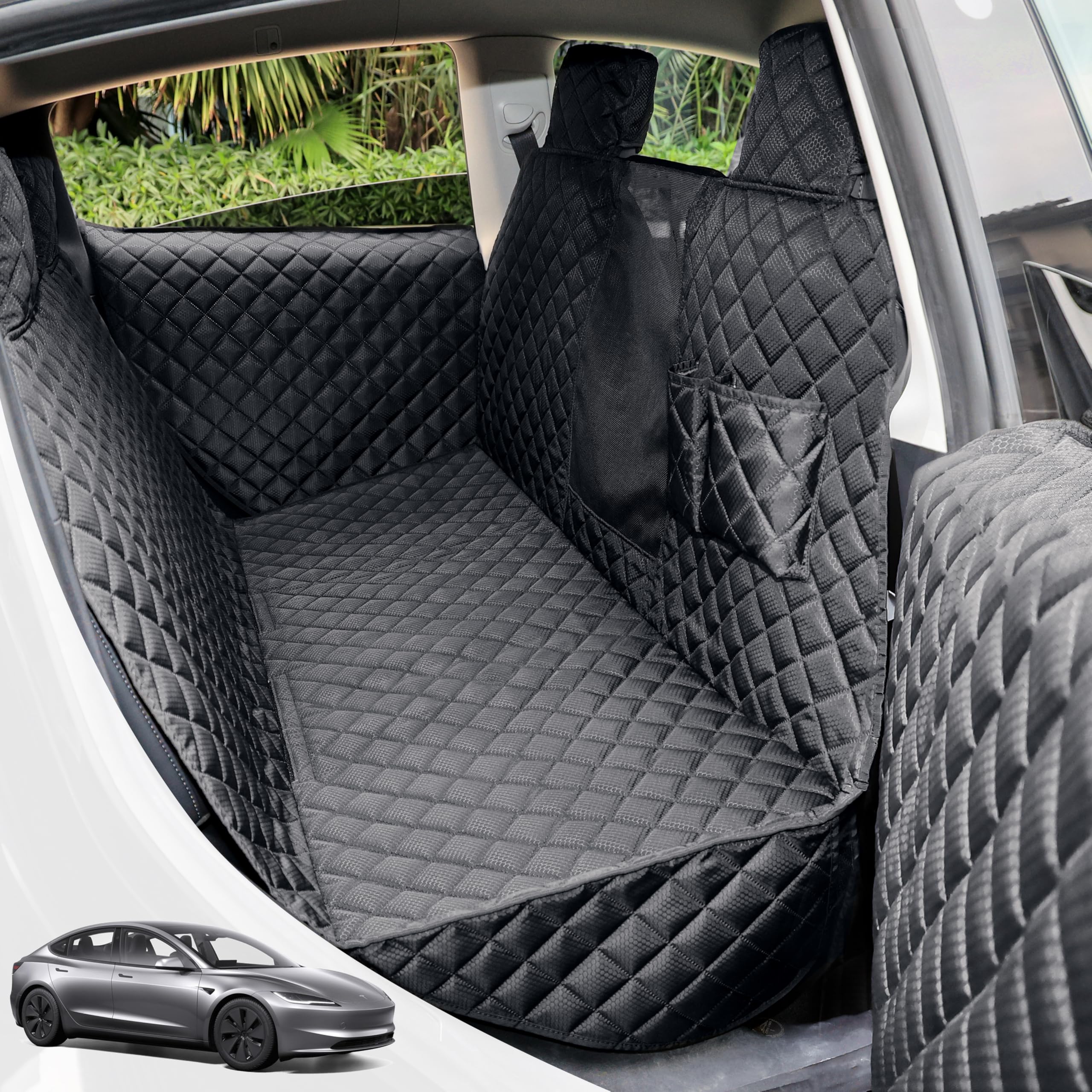 Peticon Dog Seat Covers For Tesla Model 3 & Y Back Seat With 2 Pack Door Protectors, 100% Waterproof Dog Hammock For Tesla With 