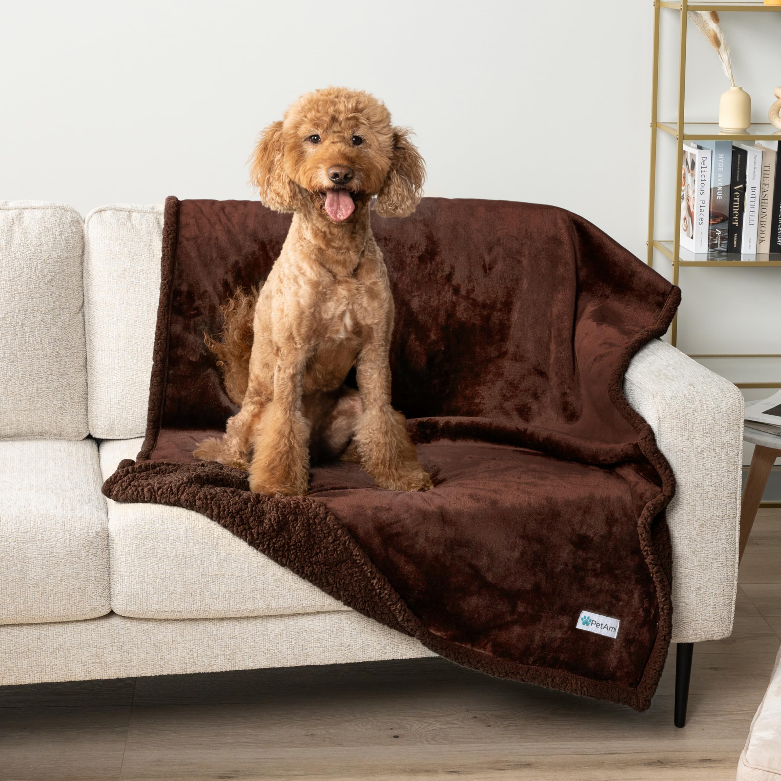 Petami Waterproof Dog Blanket For Bed, Xl Dog Pet Blanket Couch Cover Protection, Sherpa Fleece Leakproof Bed Blanket For Crate Kennel Sofa Furniture Protector, Reversible Soft Plush 80X60 Brown Brown