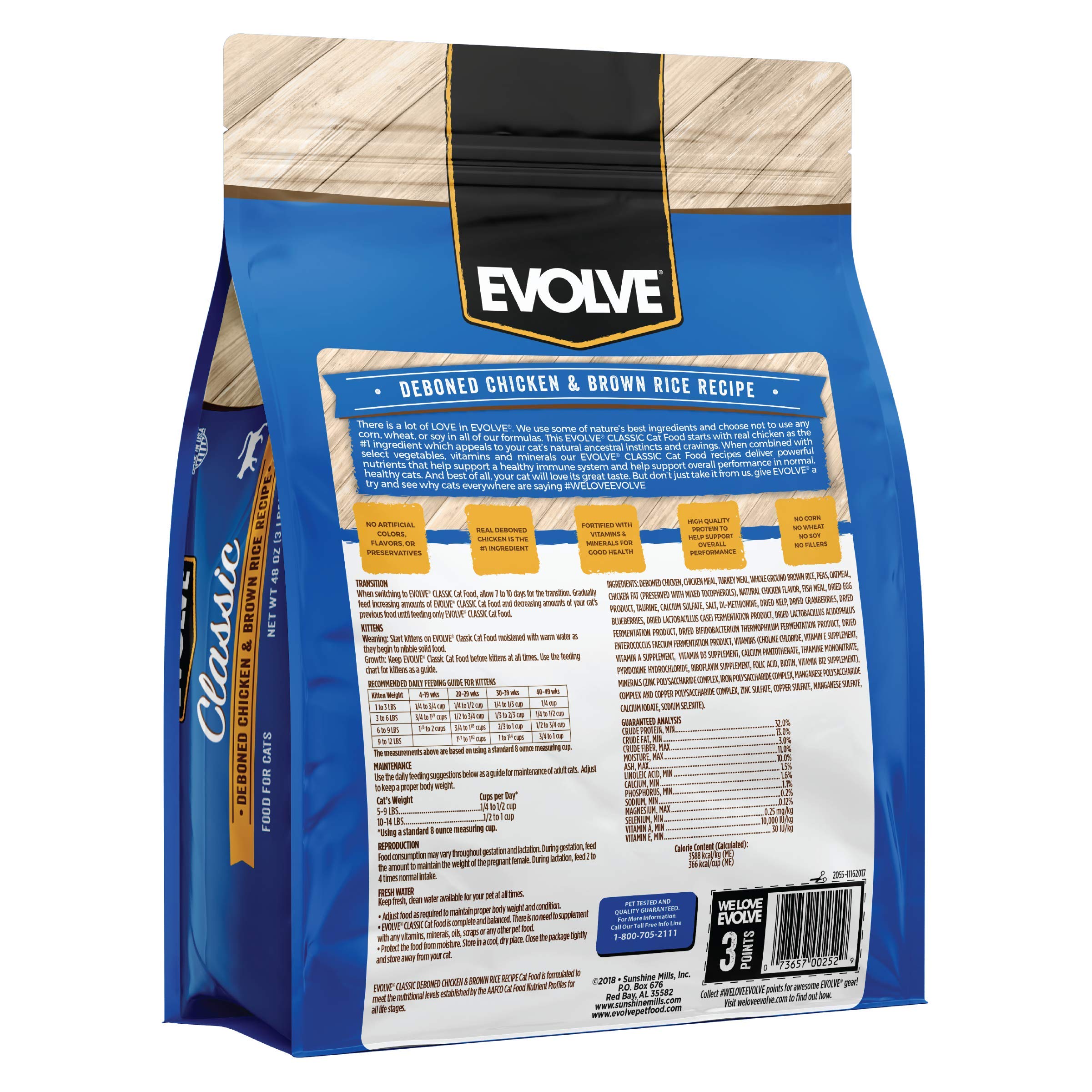 Evolve Classic Deboned Chicken & Brown Rice Recipe Cat Food, 3lb - Ideal for Maintenance