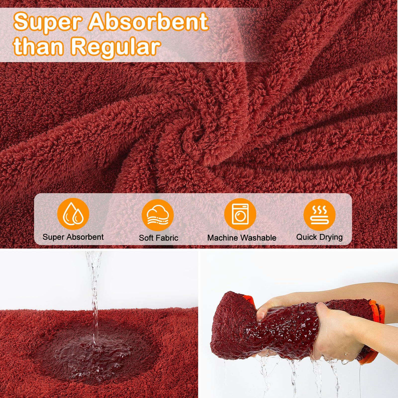 Bienbee Soft Dog Bathrobe,Super Absorbent & Quick-Drying Dog Robe With Hood, Cozy Drying Coat For After Bath, Red L