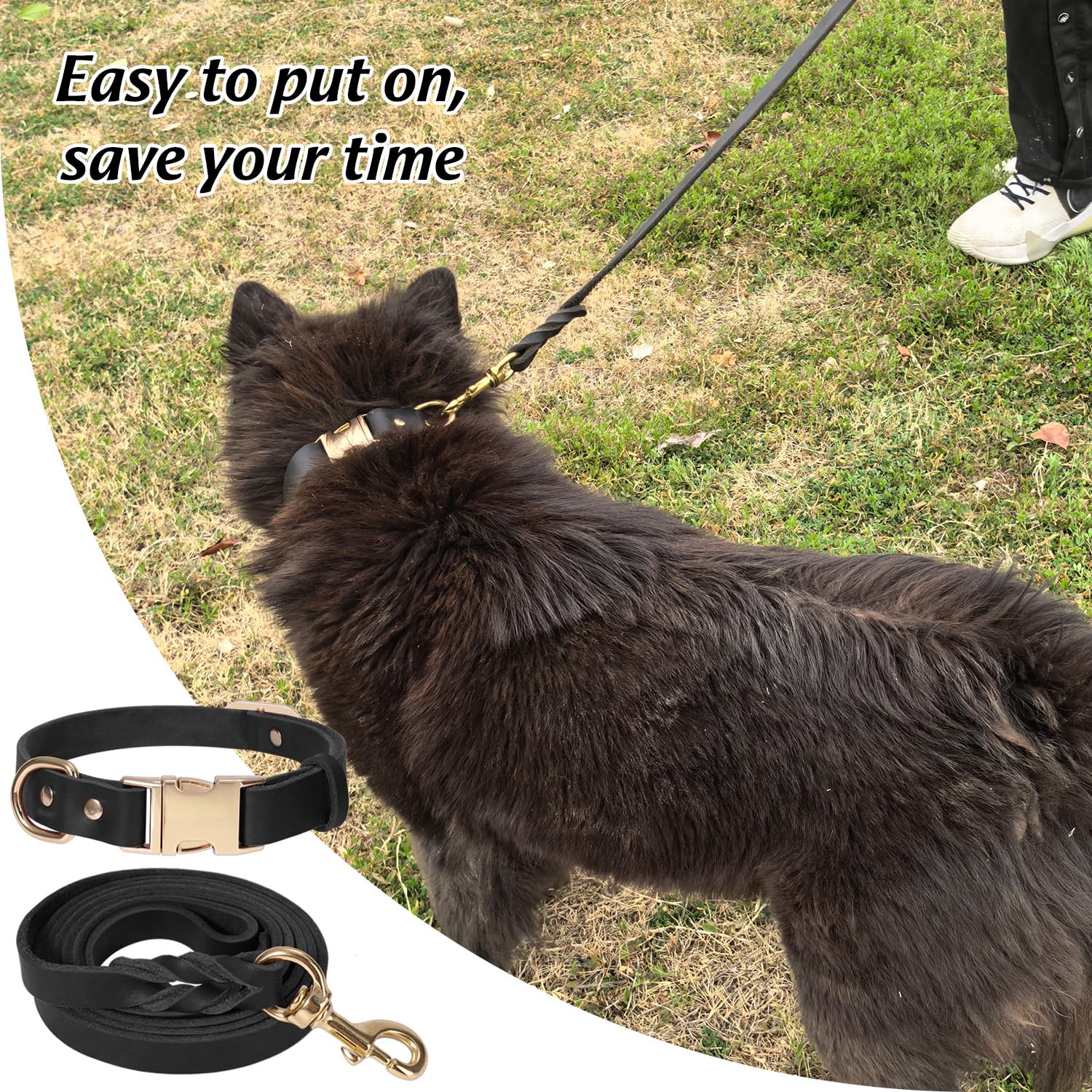 Lwbmg 6Ft Leather Dog Collar And Leash Set, Heavy Duty Dog Leash And Collar With Metal Buckle, Adjustable Pet Collar Set, Soft P