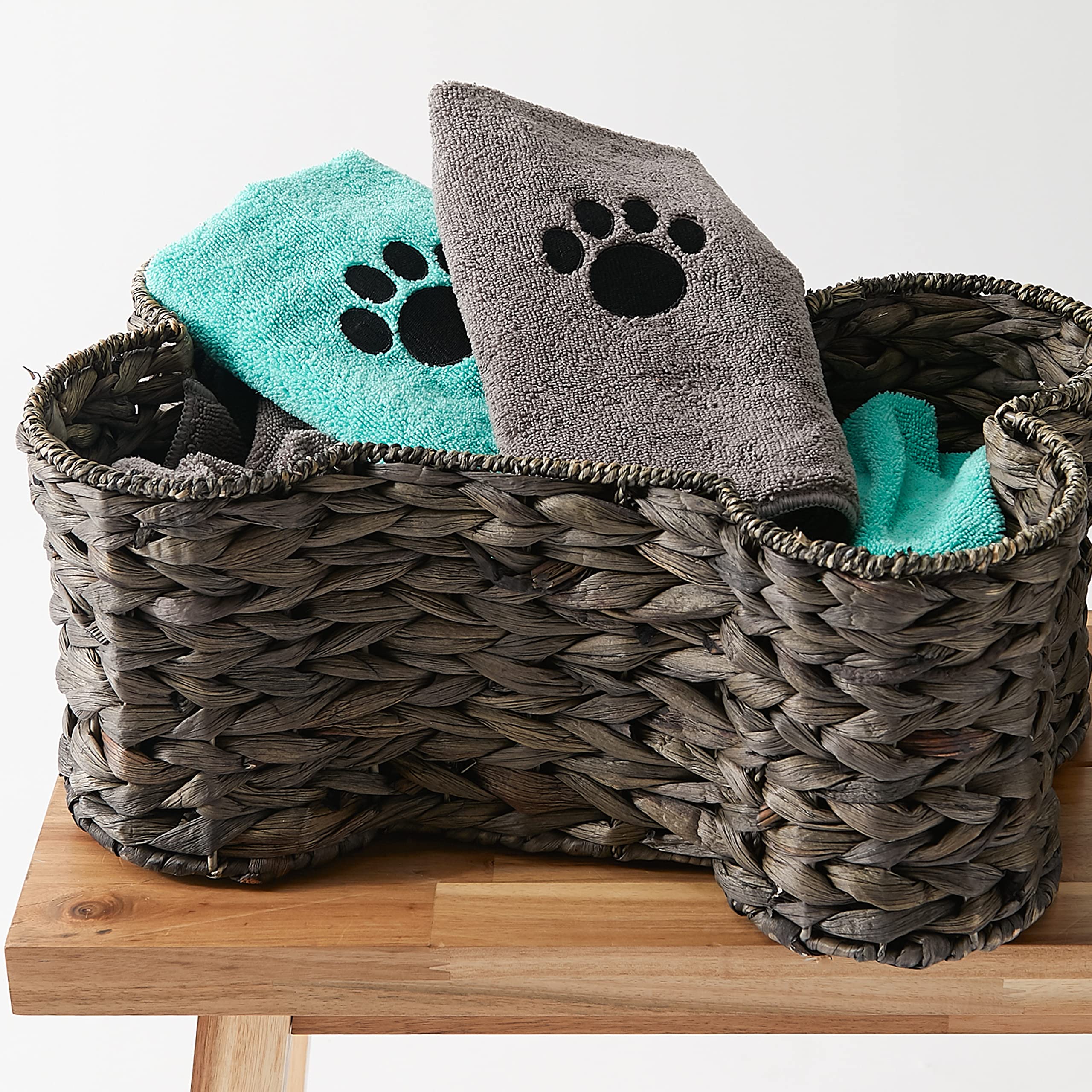 GRAY EMBROIDERED PAW SMALL PET TOWEL SET/3
