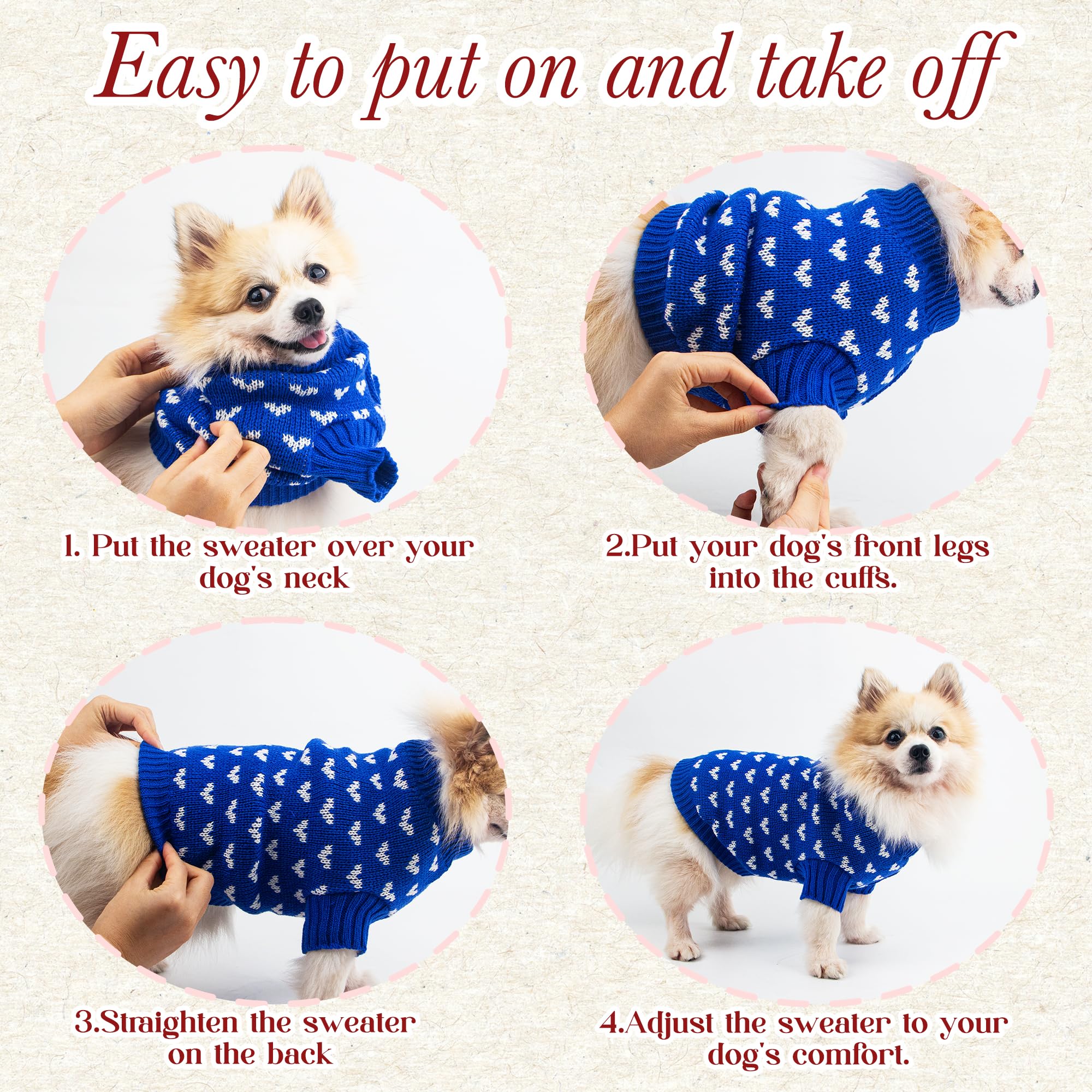 Dog Sweater Heart Puppy Sweater Warm Soft Pet Cloth Dog Outfits For Small Dogs And Cats (Blue, M)