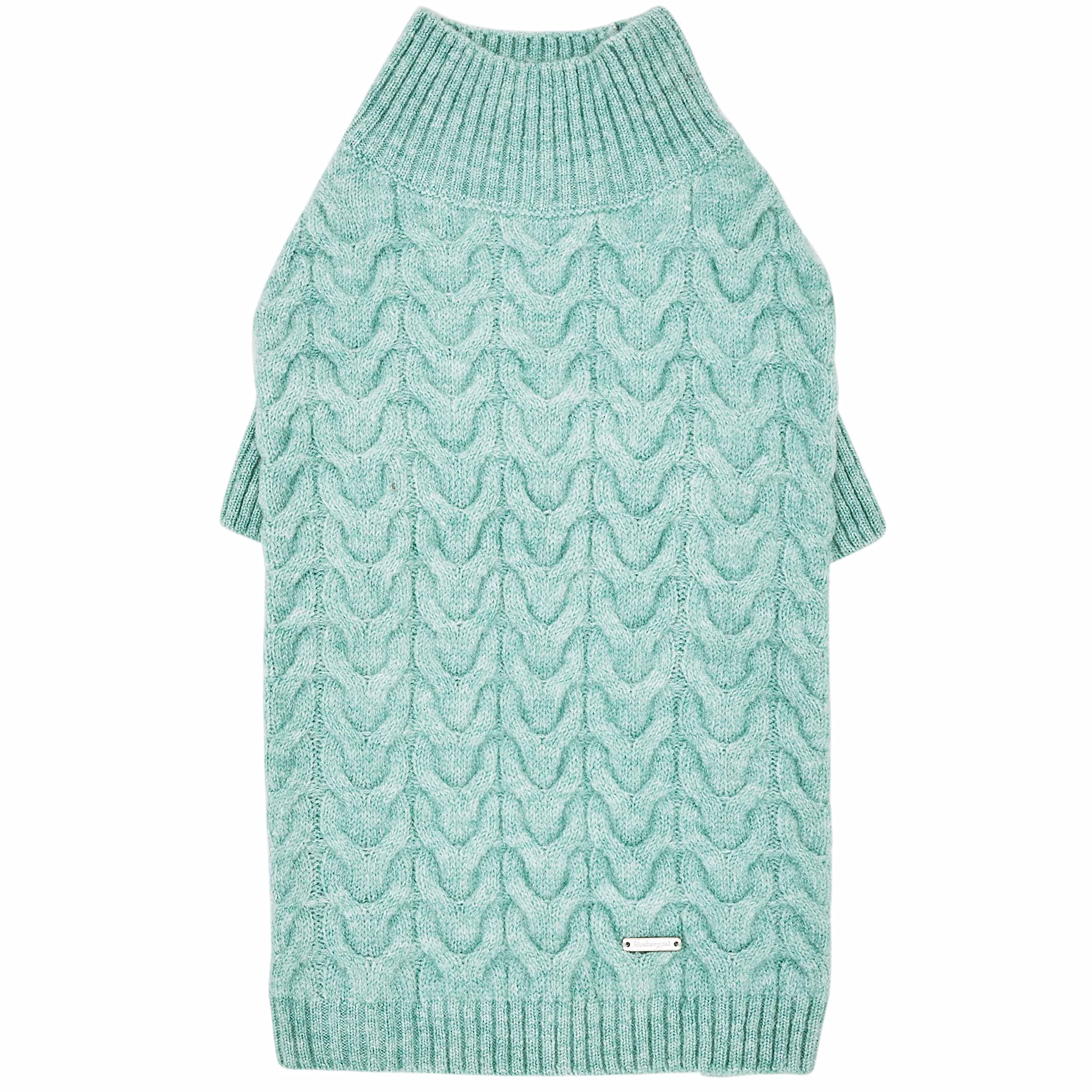 Blueberry Pet 2023 New Classic Fuzzy Textured Knit Pullover Turtle-Neck Dog Sweater In Heathered Jade, Back Length 14', Pack Of 1 Clothes For Dogs
