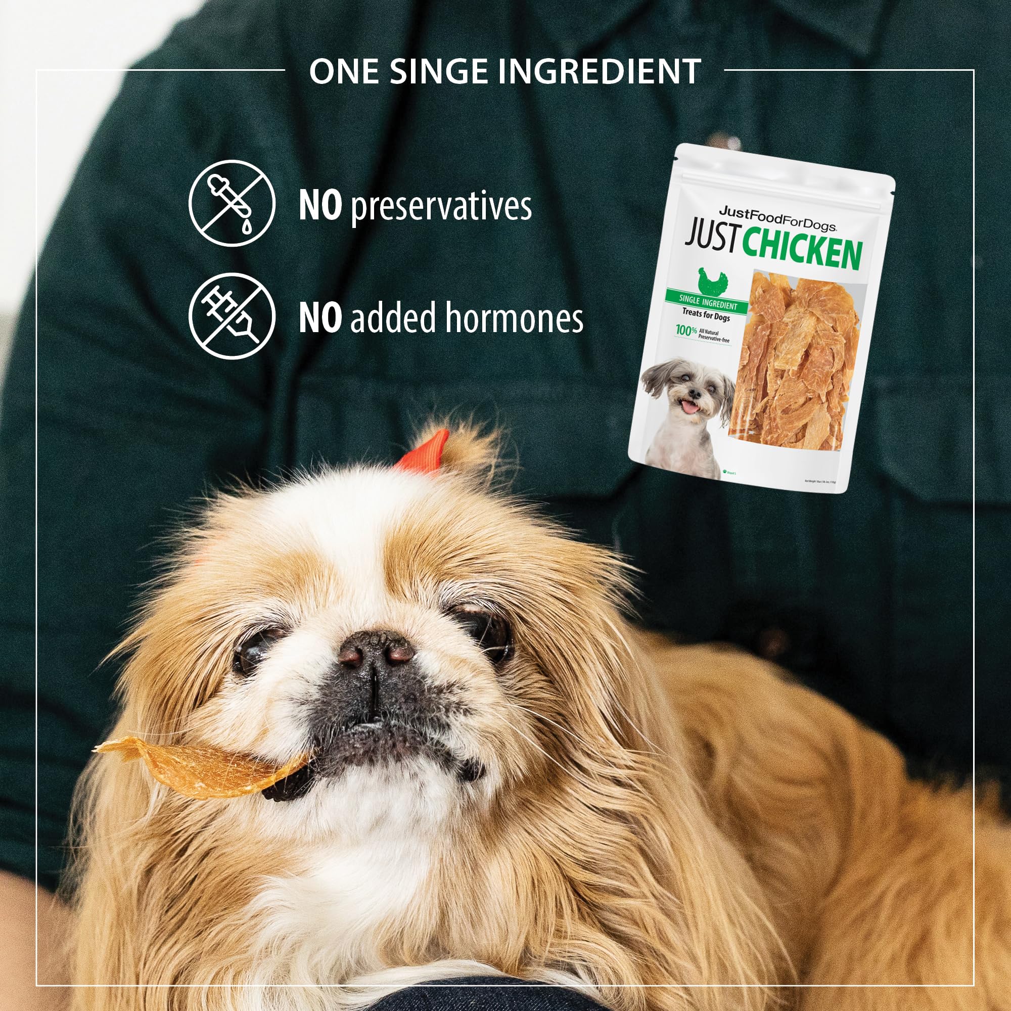 JustFoodForDogs Healthy Dog Treats, Single-Ingredient, Chicken Breast, 2.5 oz (Pack of 4)