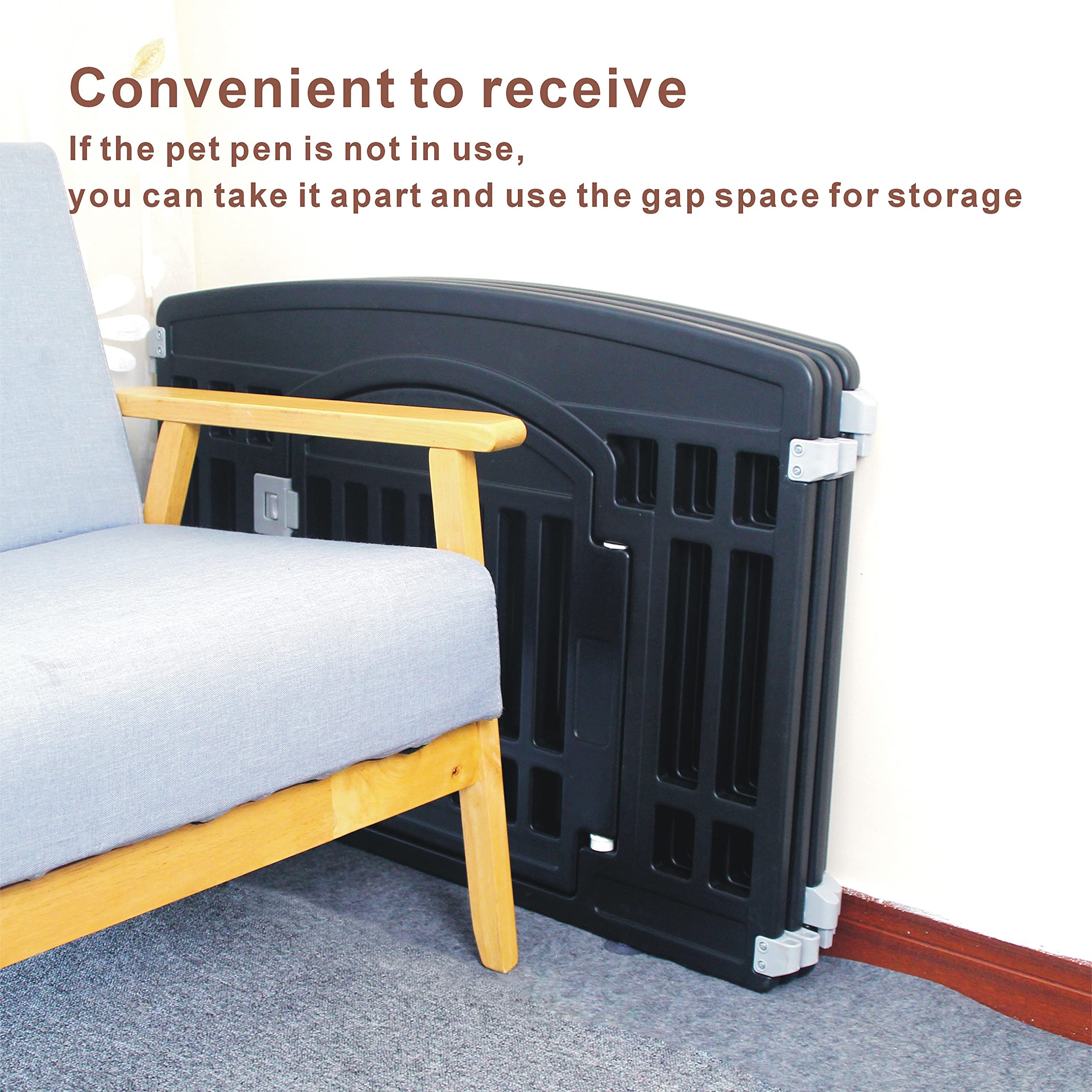 Gupamiga Pet Playpen - Foldable 4-Panel Exercise Pen for Small Dogs - Heavy Plastic, Mesh Top, Black (33.5x33.5 Inches)