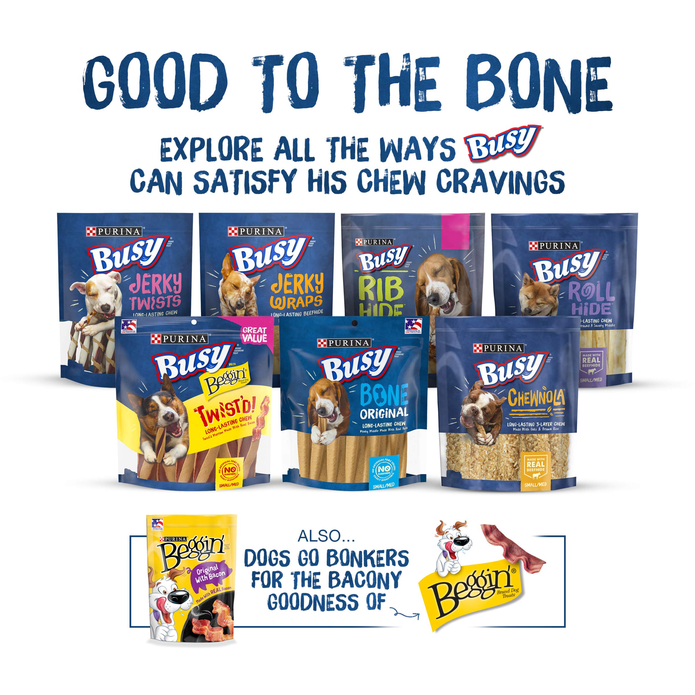 Purina Busy Bone Made in USA Facilities, Long Lasting Small/Medium Breed Adult Dog Chews, Peanut Butter Flavor - 6 Count (Pack o