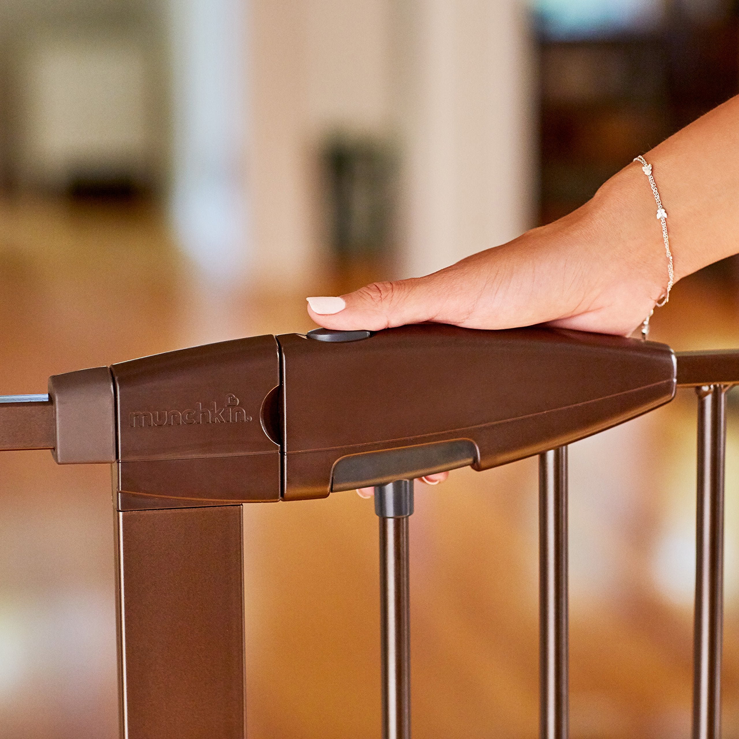 Munchkin® Easy Close Xl™ Pressure Mounted Baby Gate For Stairs, Hallways And Doors, Walk Through With Door, 29.5' - 51.6' Wide, Metal, Bronze