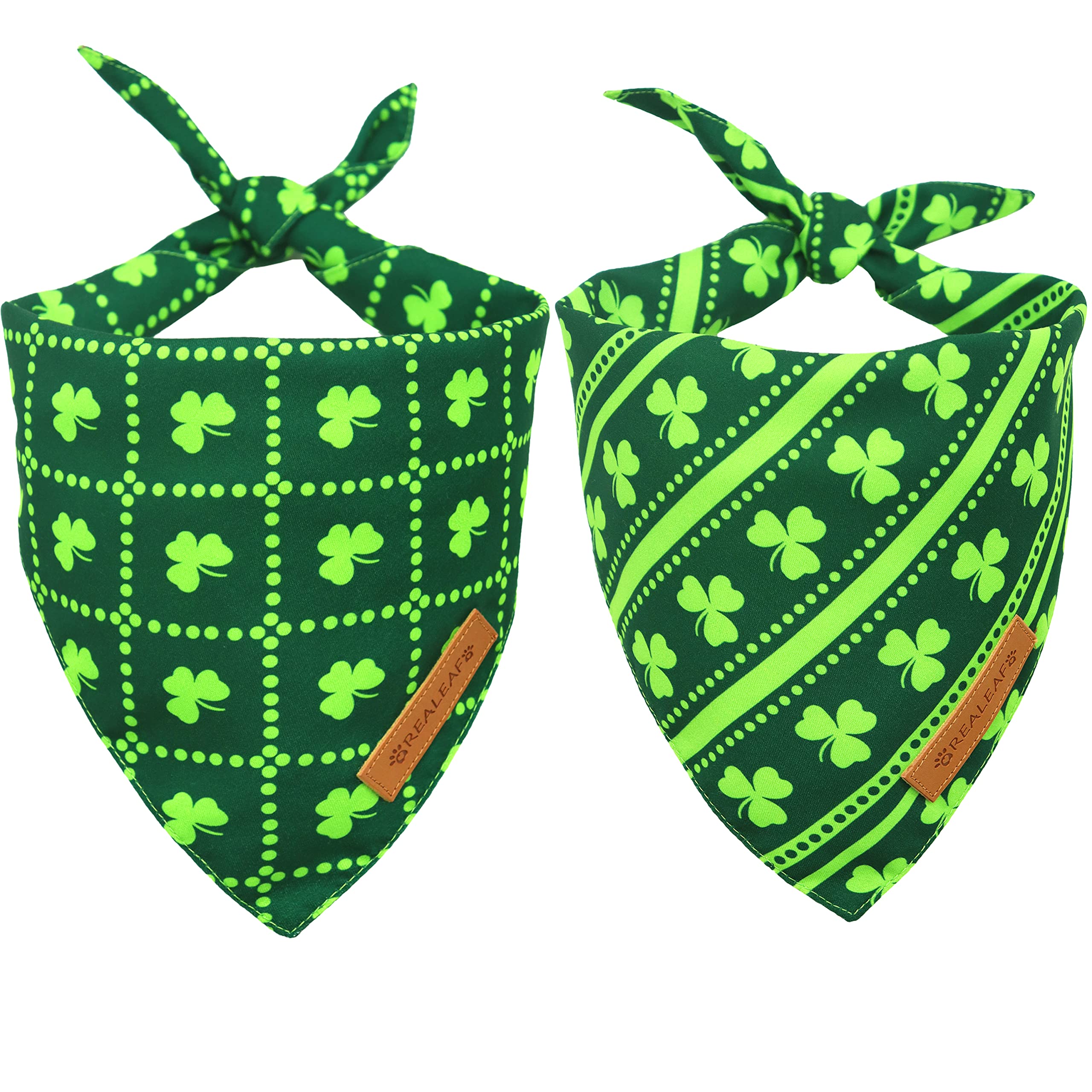 Realeaf St. Patrick'S Day Dog Bandanas 2 Pack, Reversible Green Shamrock Pet Scarf For Boy And Girl, Premium Durable Fabric, Holiday Bandana For Large And Extra Large Dogs (X-Large)