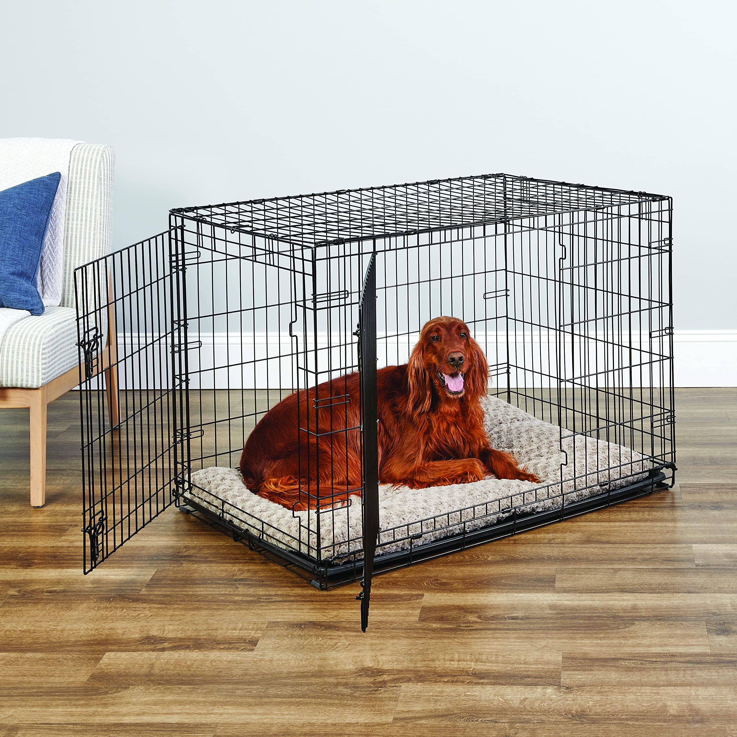 New World Pet Products Dog Crate, 42" L x 28" W x 31" H, Black, Double Door, Leak-Proof Pan, Model B42DD, Enhanced Features
