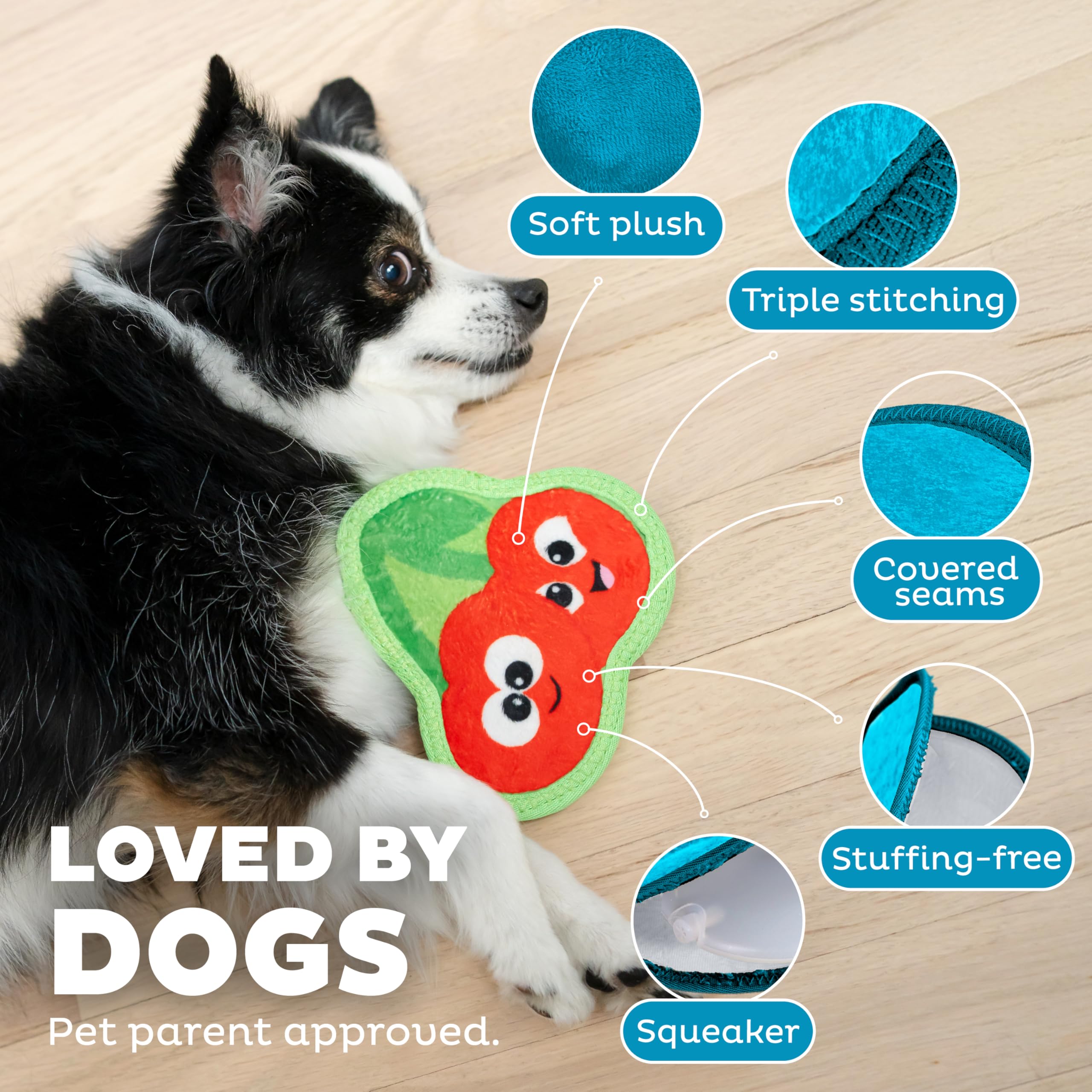 Outward Hound Tough Skinz Durable Squeaky Dog Toy With Two Tough Layers, Cherries, Red, Small