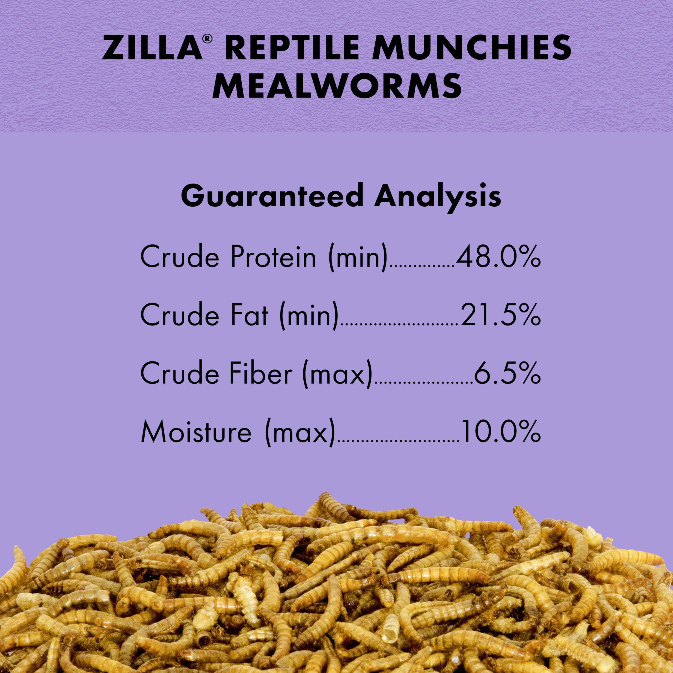 Zilla Reptile Munchies, Mealworms, All-Natural, Dehydrated Mealworms, Ideal for Bearded Dragons, Leopard Geckos, Chameleons and