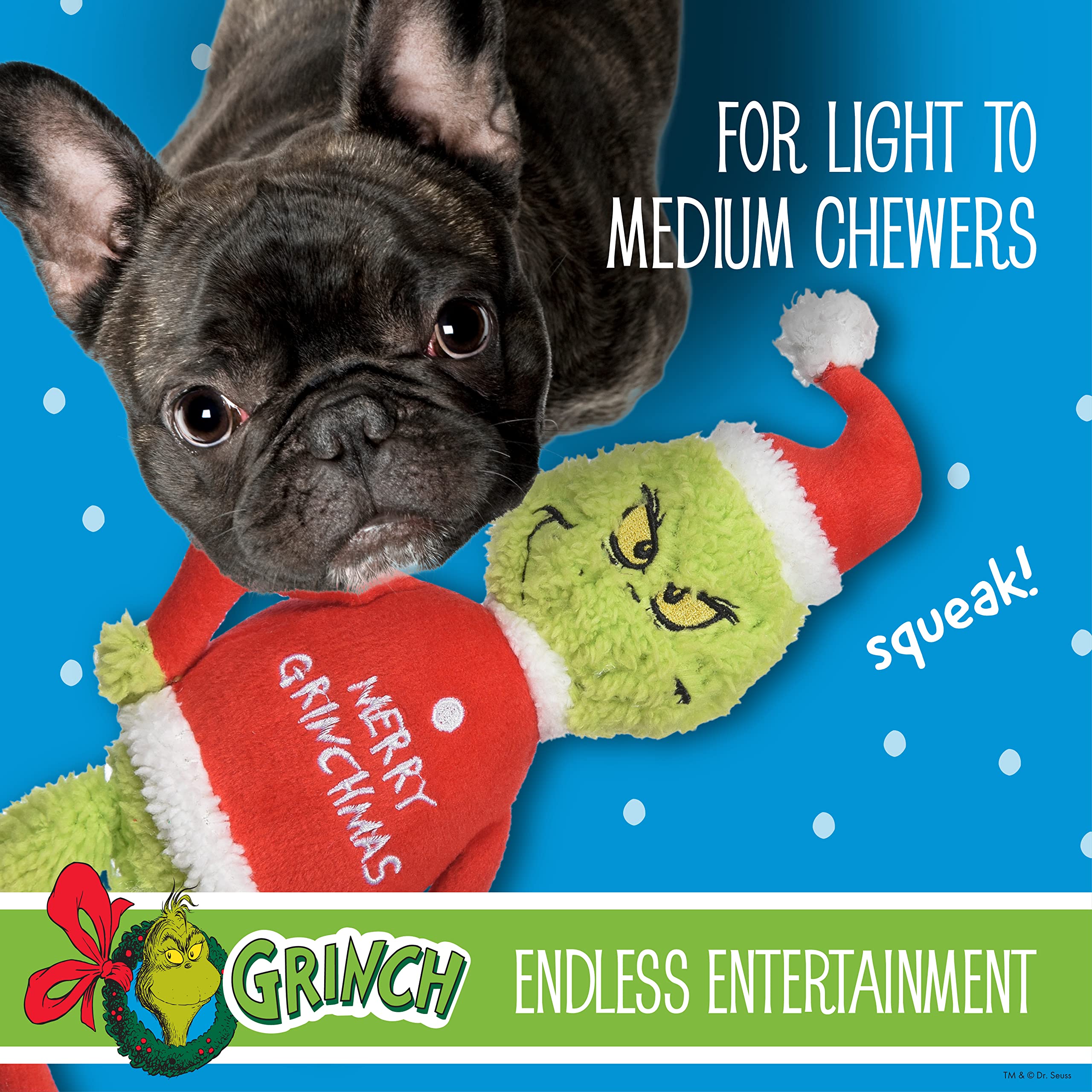 Dr. Seuss for Pets Merry Grinchmas 6” Plush Dog Squeaker Toy | Holiday Squeaky Toy for Dogs (FF23494)