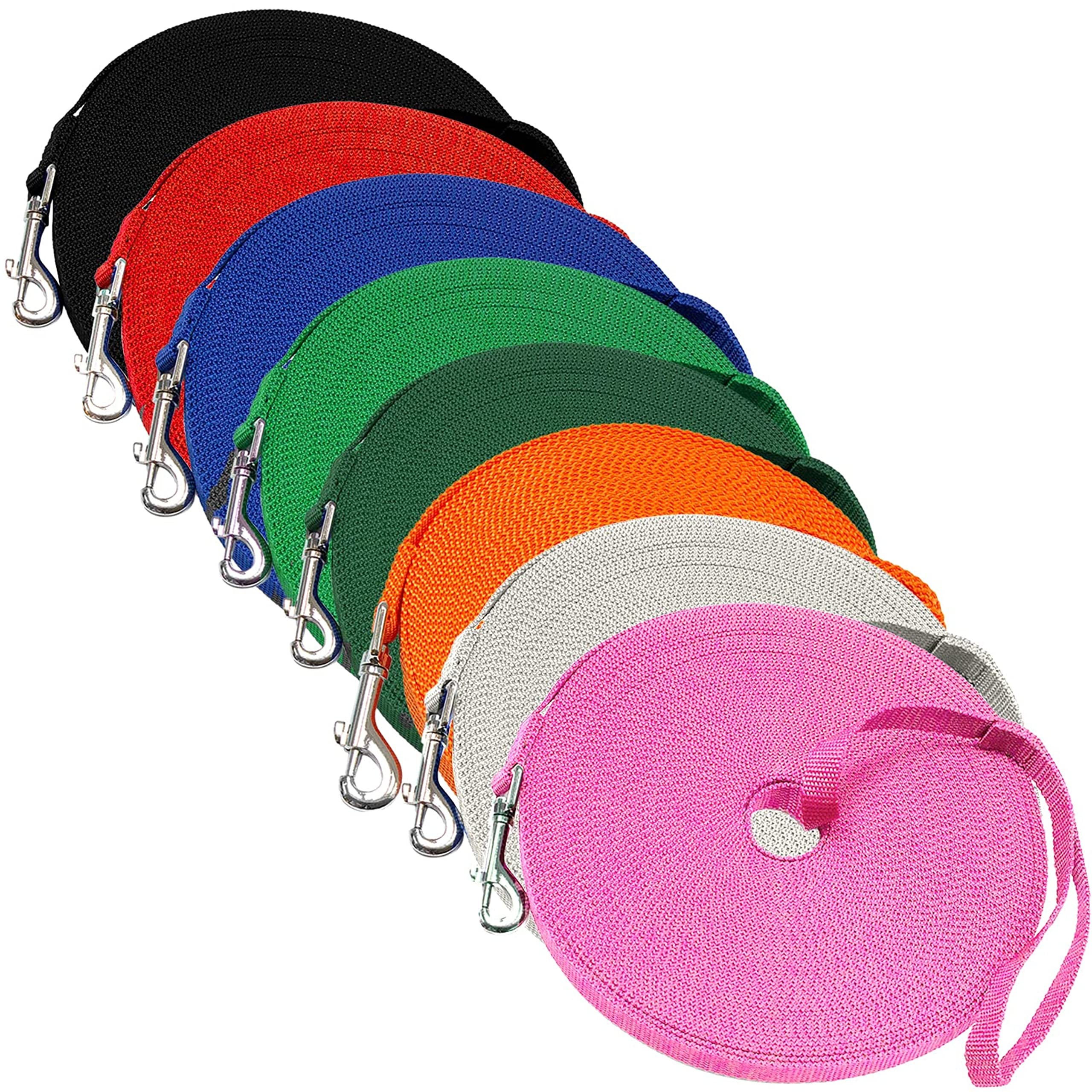 Downtown Pet Supply - Long Dog Leash - 15 ft Pink Nylon Dog Training Leash for Recall & Obedience