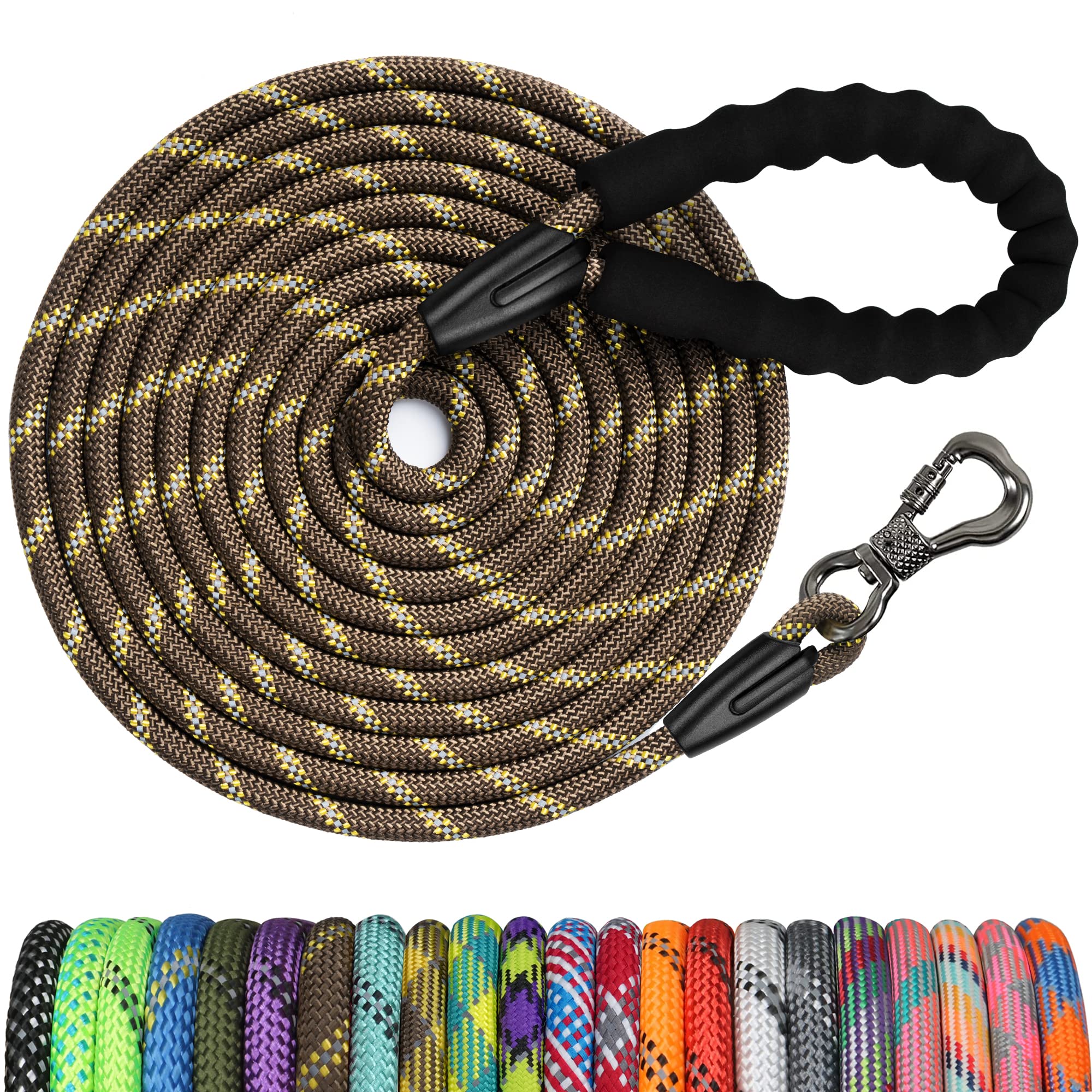 Ntr Long Dog Leash, 20Ft Check Cord With Swivel Lockable Hook And Comfortable Padded Handle For Reflective Dog Leash For Small Medium And Large Dogs Walking Training Hiking Camping Playing,Brown