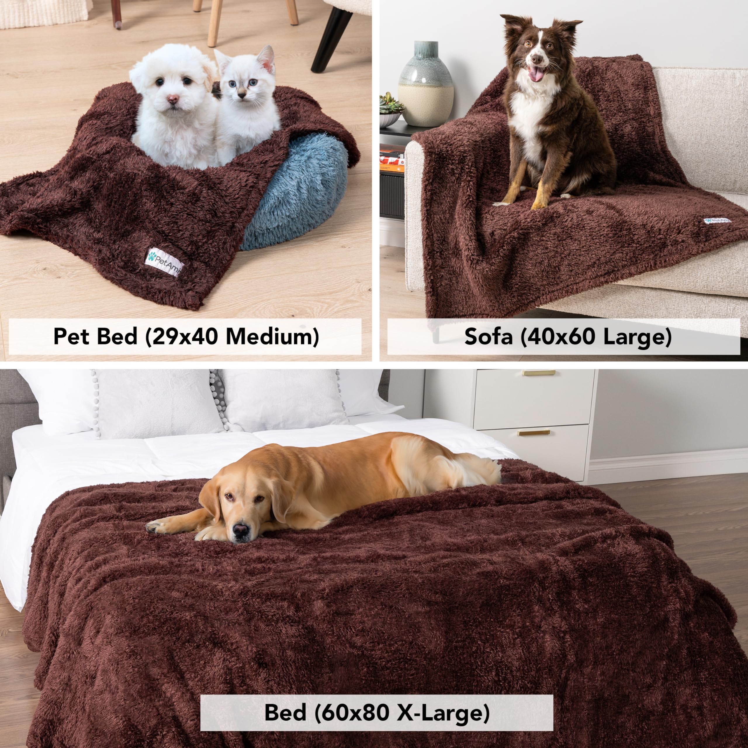 PetAmi Dog Blanket for Small Medium Dogs Brown, Fluffy Soft Puppy Blanket, Sherpa Fleece Cat Blanket for Kitten Doggie, Calming