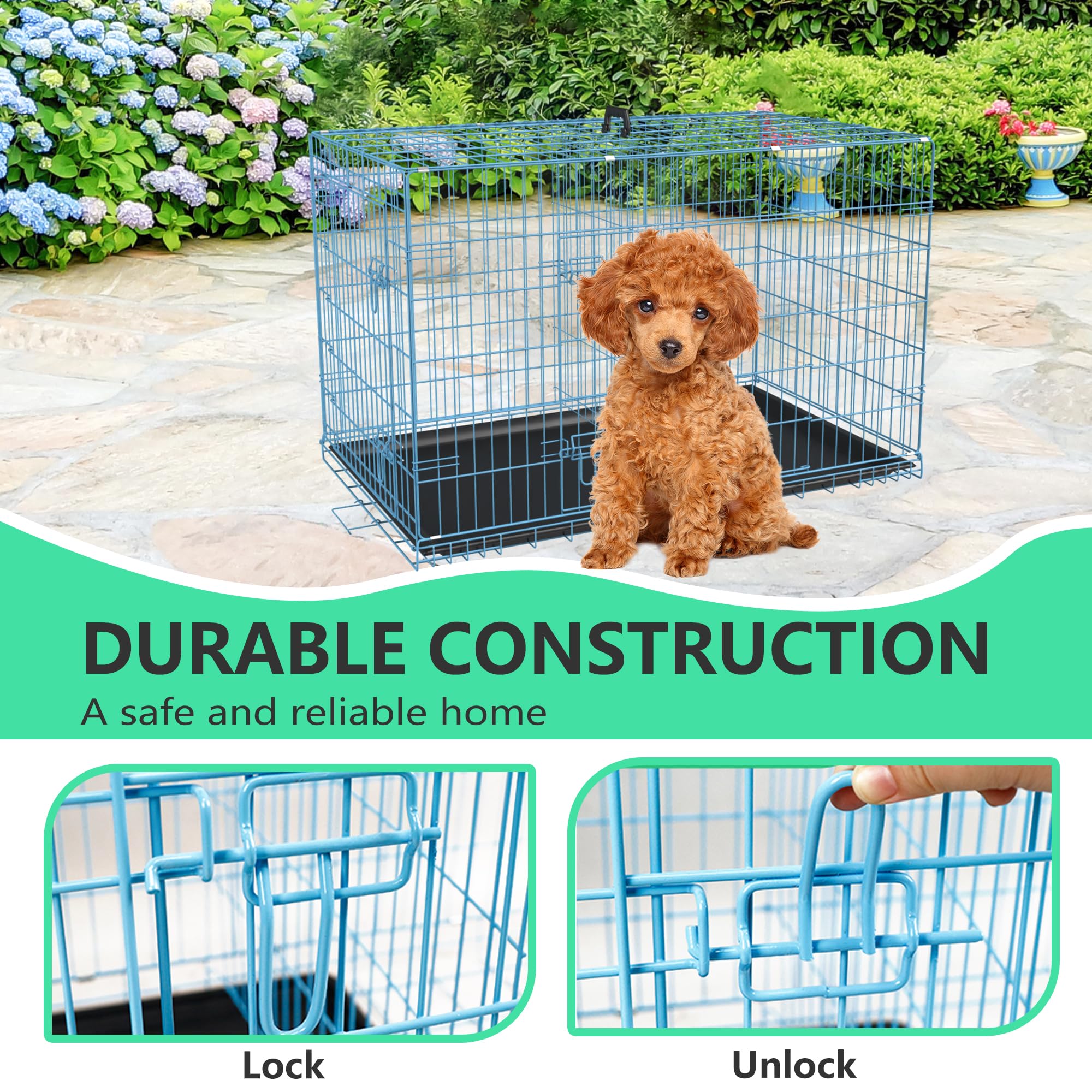 Fdw 24 Inch Dog Crate Dog Kennel Cage With Double Door Folding Metal Wire Dog Cage With Removable Tray&Divider Panel,Pet Crate F