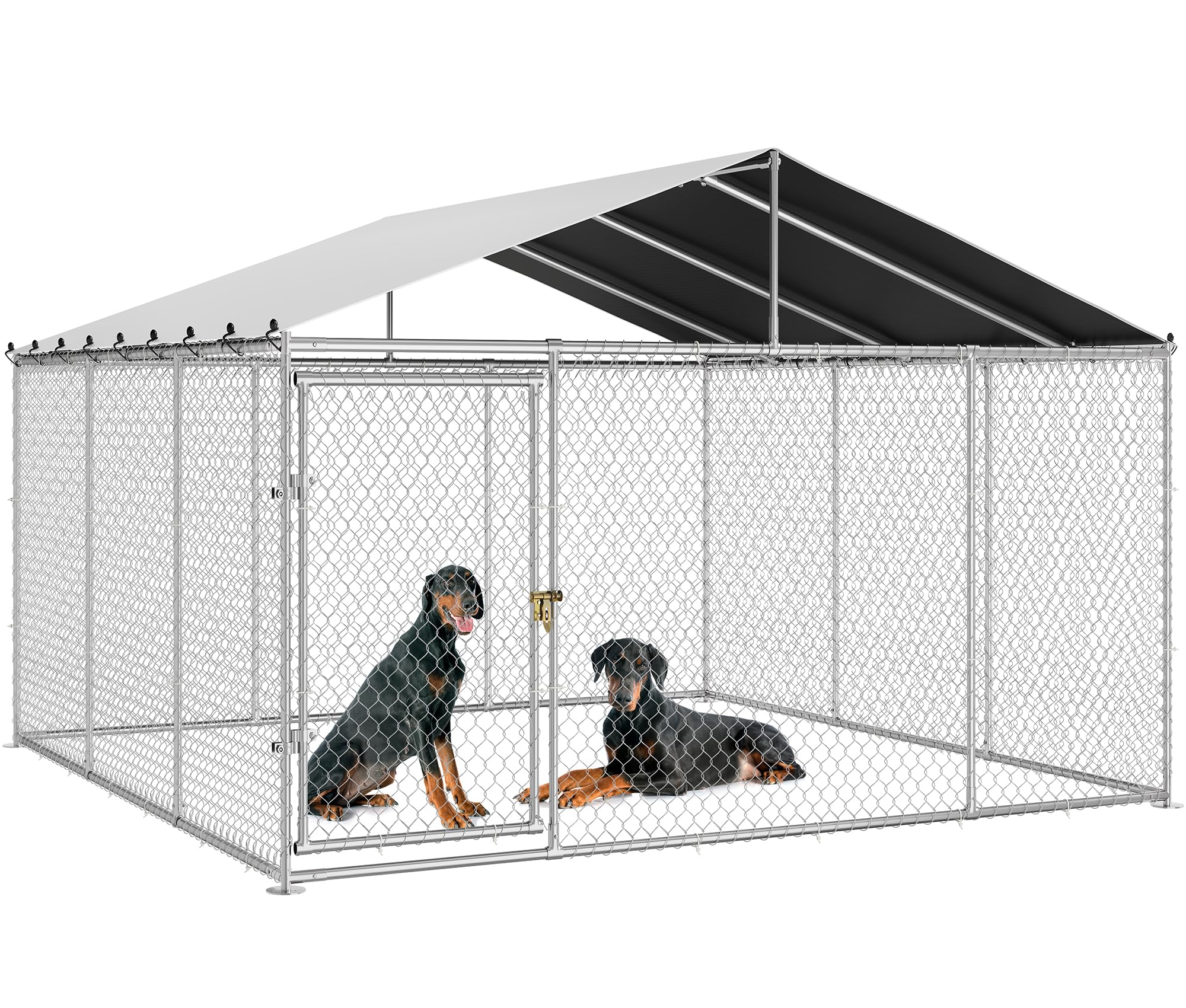 DWVO 14.8x14.8 Large Outdoor Dog Kennel with Roof, Dog Pens Outside with Metal Dog Gate, Dog House Large Dogs for Yard