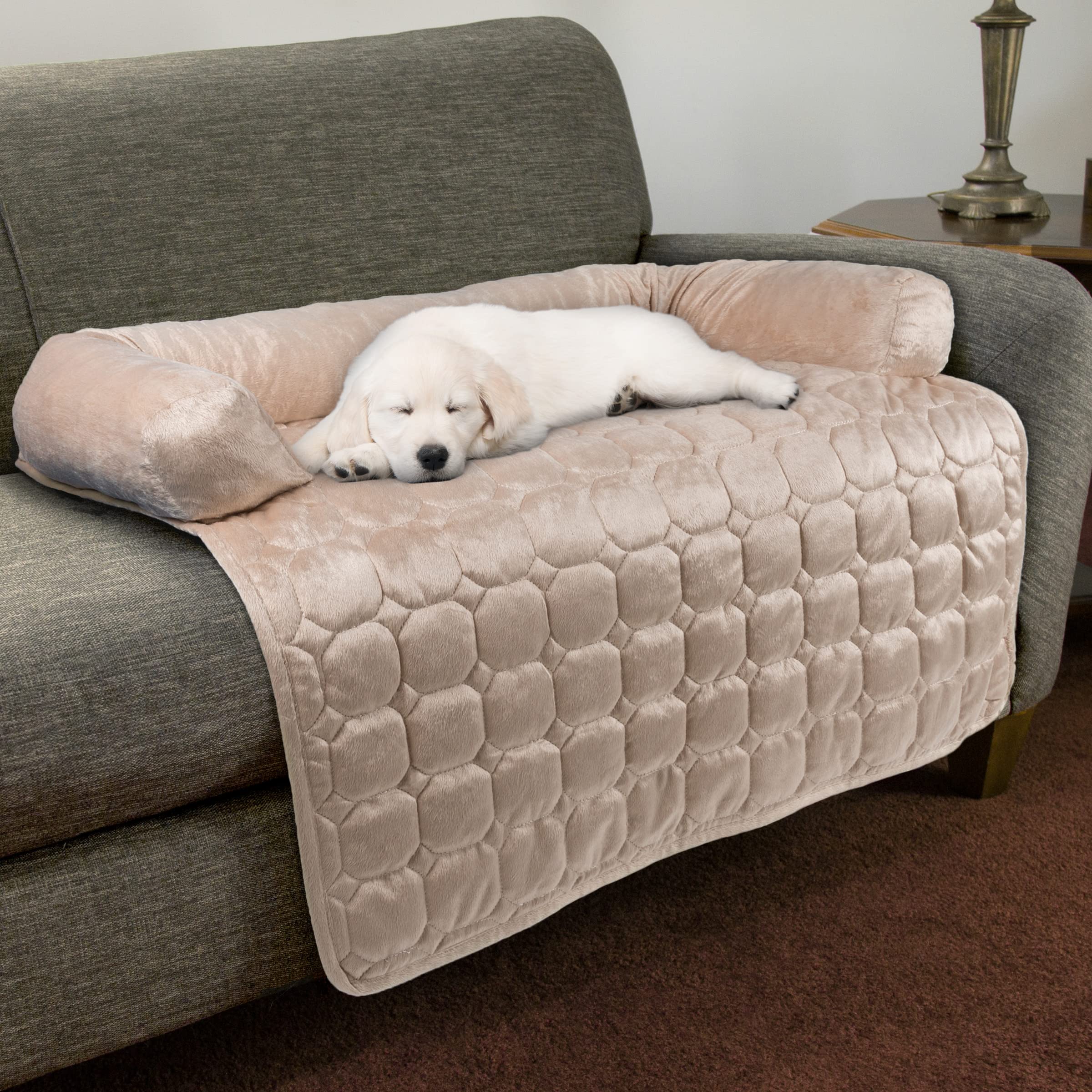 Couch Cover for Dogs - 35x35 Pet Furniture Protector with Memory Foam Bolster, Quilted Fabric, Non-Slip Water-Resistant Base Lay