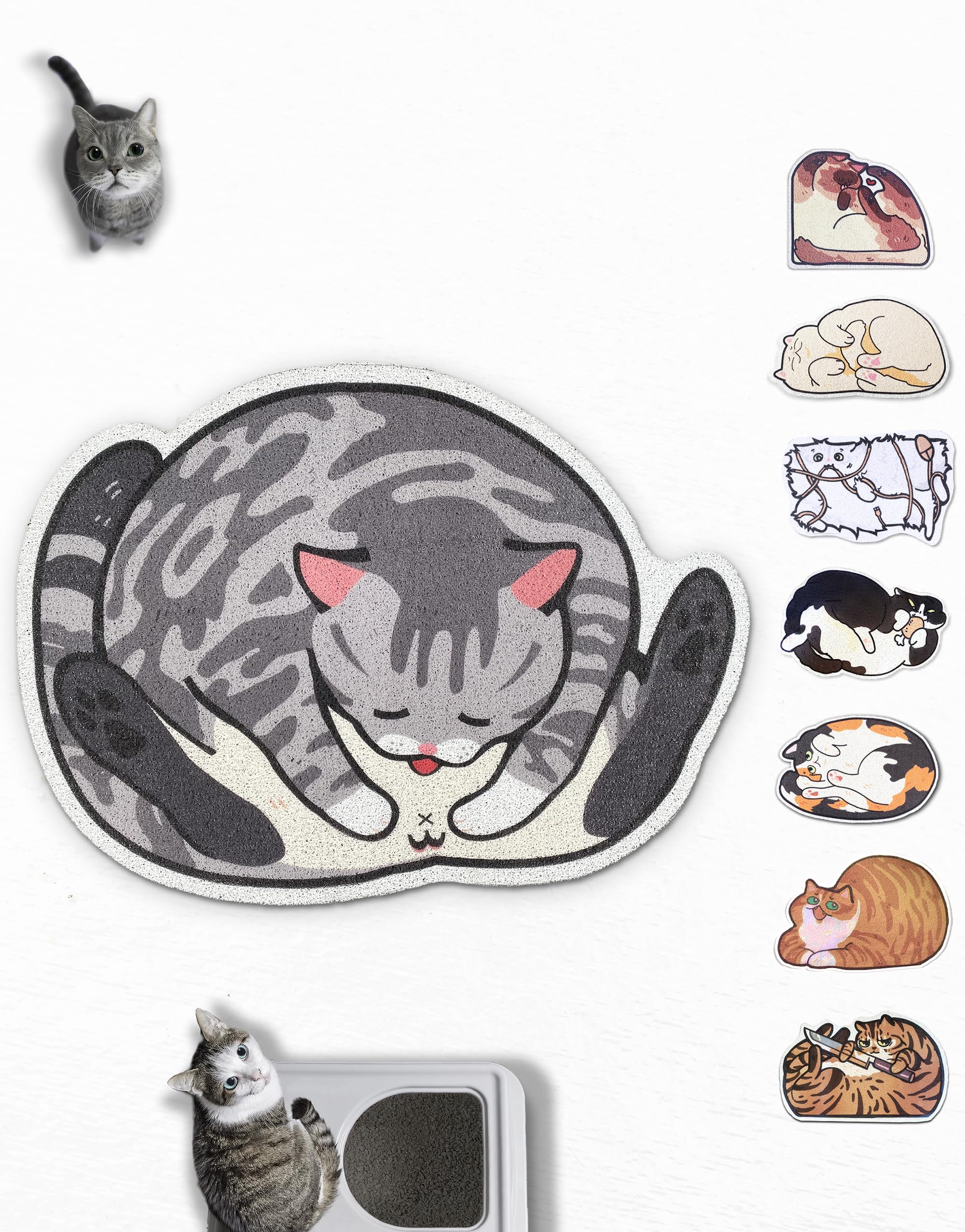 Lukamoo Cute Cat Litter Mat (30X20), Large/L, For Kitty Litter & Cute Cat Litter Box, Litter Trapping Mat (Grey Tabby)