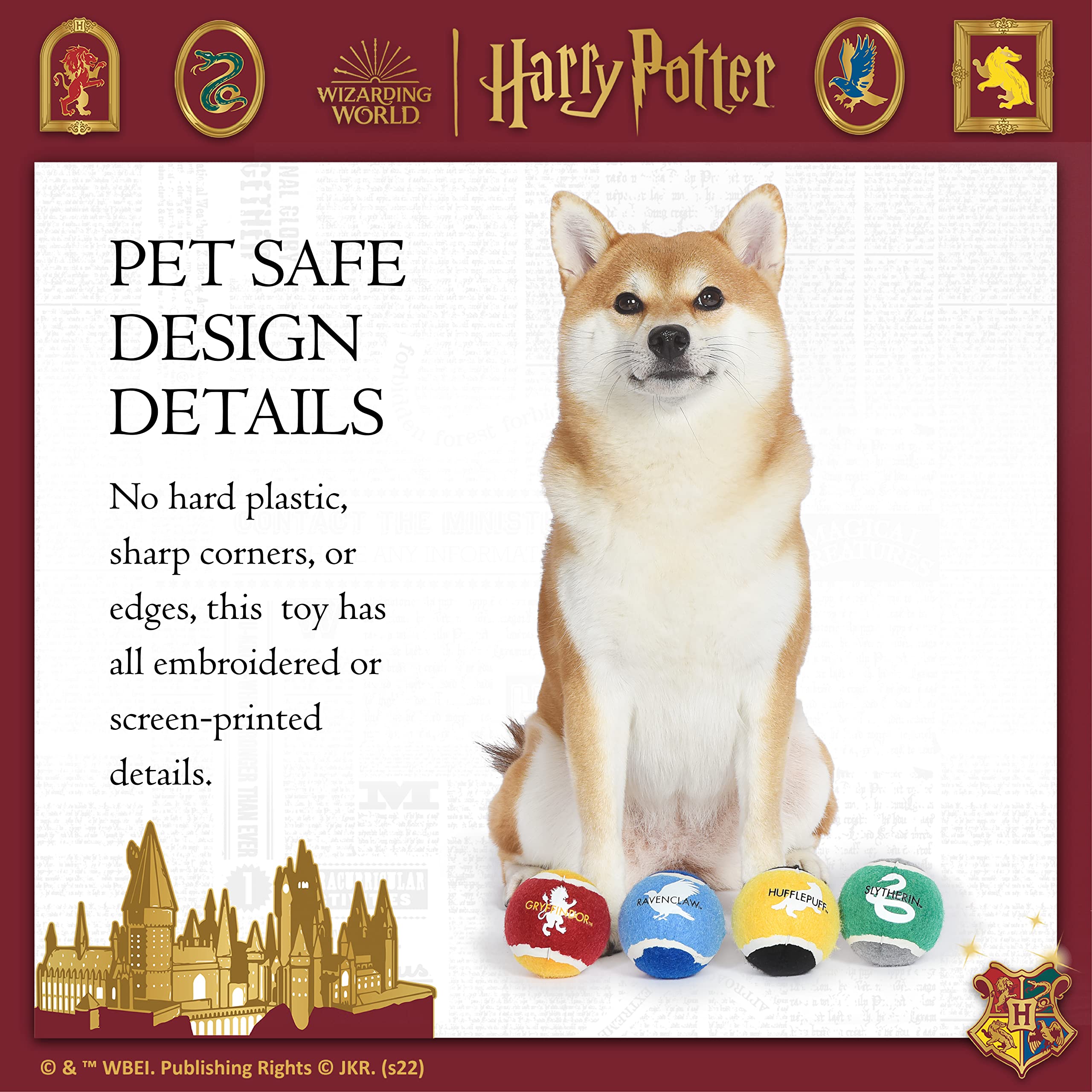 Harry Potter 4PK Pet Tennis Balls - 2.5" Rubber, Multicolor, Model FF18913