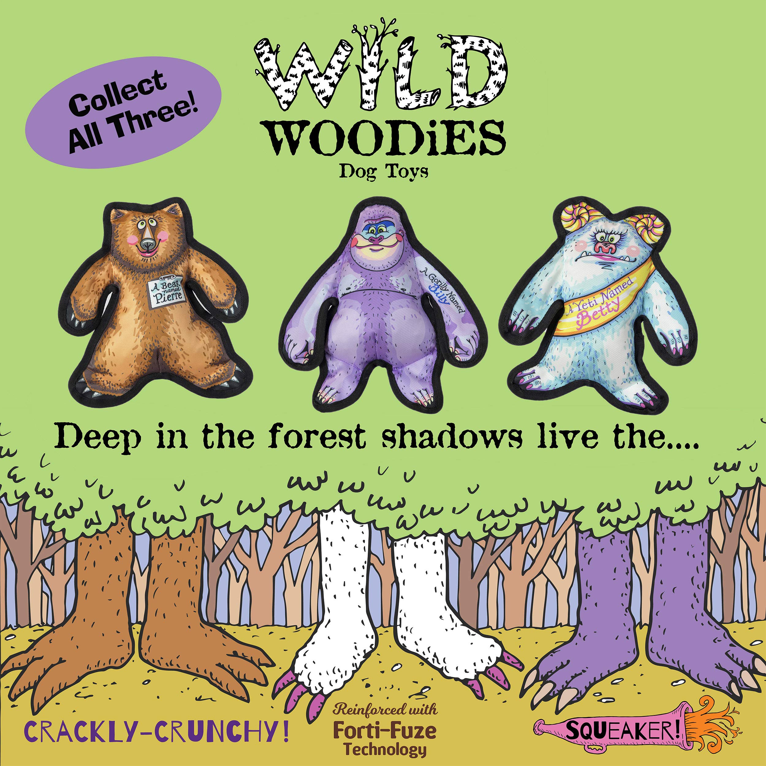 FUZZU Durable Dog Toy - Medium Squeaker Chew Toy, Purple Polyester, Wild Woodies - A Gorilly Named Billy 9"
