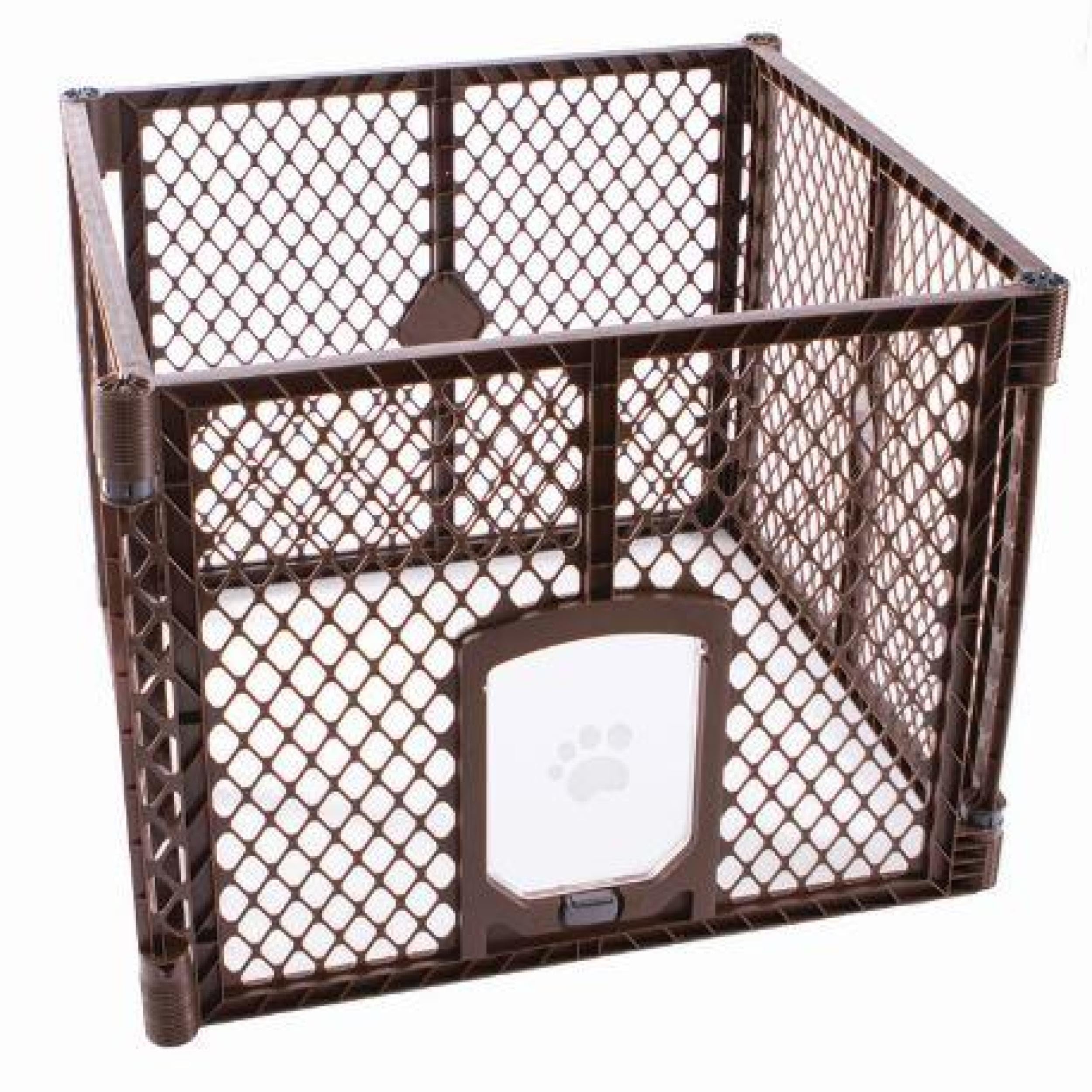 Mypet North States Petyard Passage: 4-Panel Folding Dog Playpen Indoor Or Outdoor. 7 Sq. Ft. Puppy Playpen, Lockable Pet Door. Freestanding Play Pen Dog Gate. Made In Usa. 26' Tall, Brown