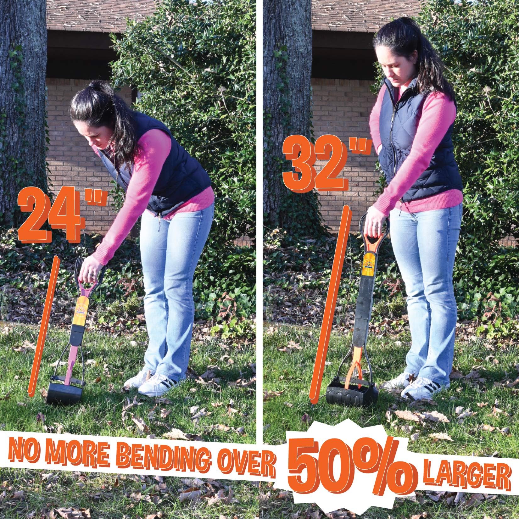 Bodhi Dog 32" Tall Non-Breakable Pooper Scooper for Large Dogs - Lightweight & Foldable, Orange, Model BD-POOSC-32OR