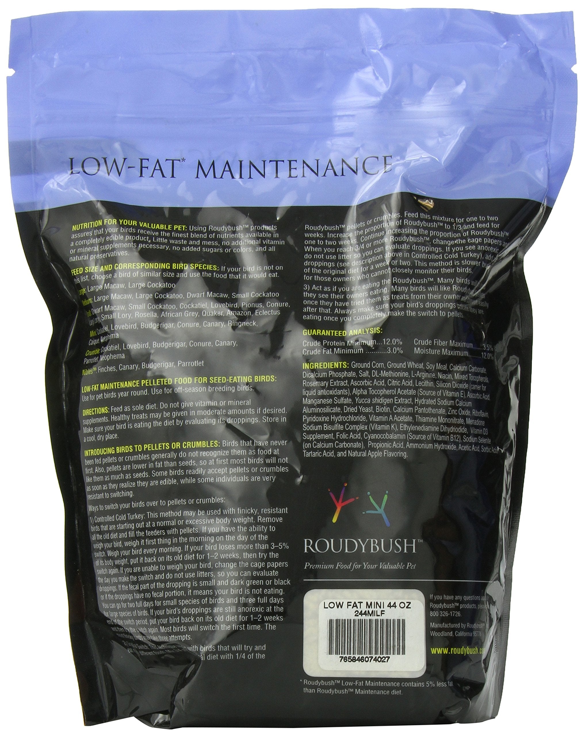 RoudyBush Low Fat Bird Food Mini 44-Ounce, Natural, Model 244MILF, 2.75 lb Pack