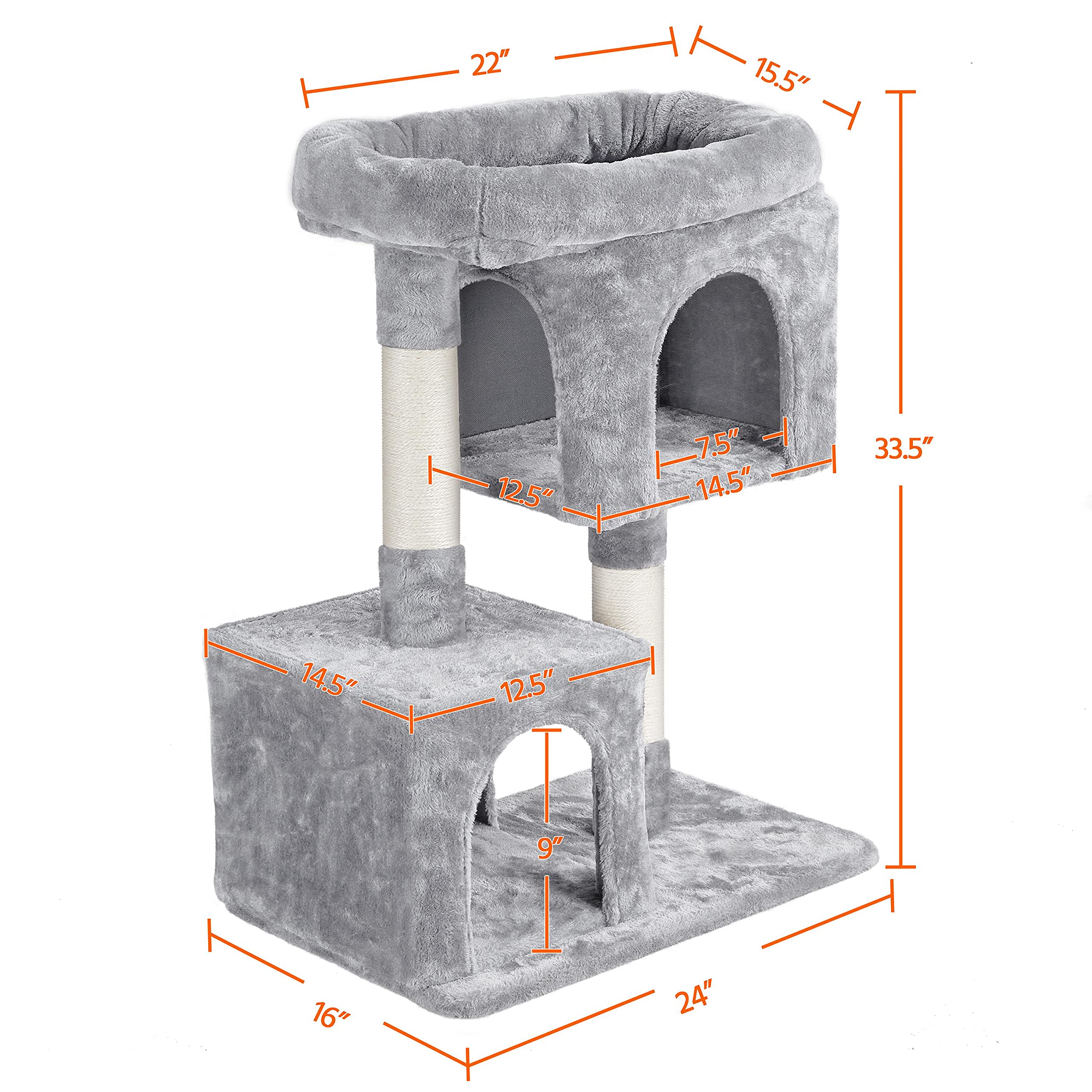 Yaheetech 33.5'' Cat Tree Cat Tower With 2 Cozy Plush Condos & Sisal Scratching Posts Cat Stand House For Cats & Pets