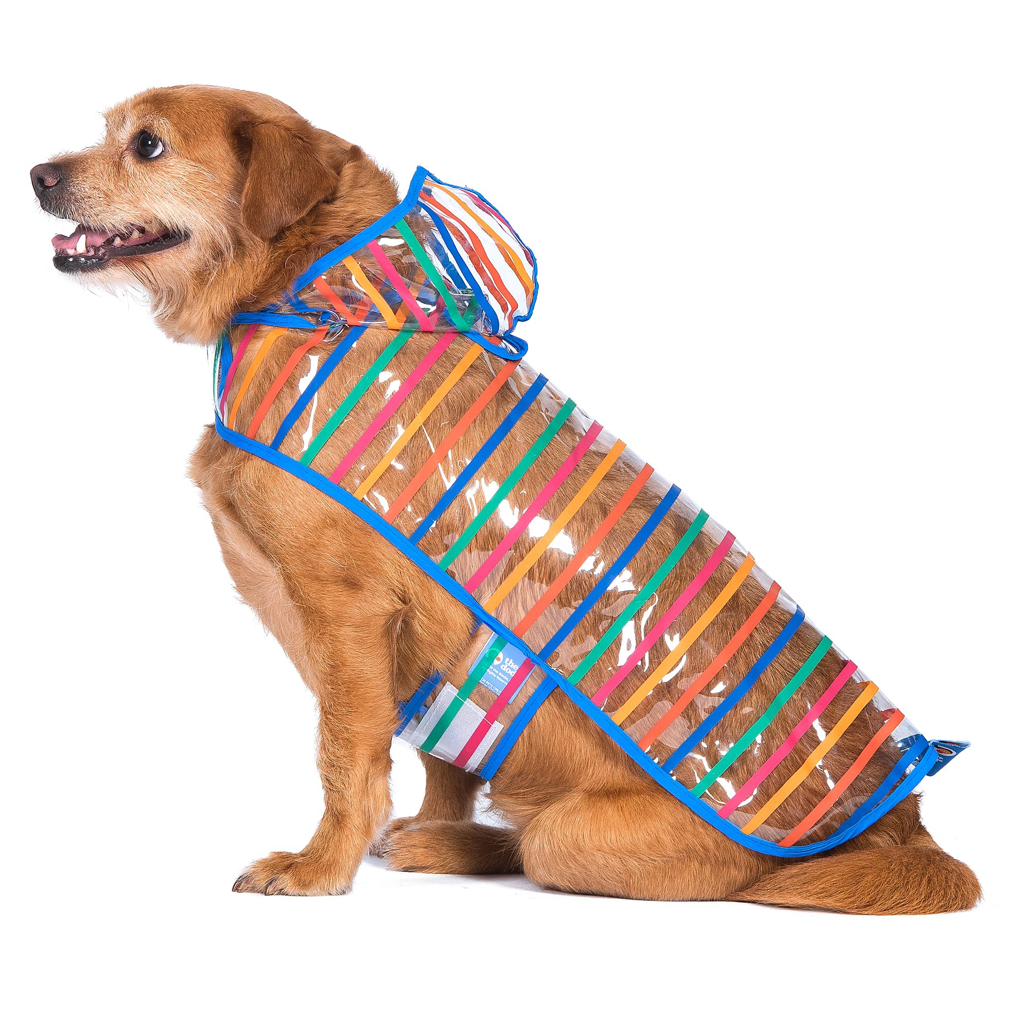 The Dodo Clear Rainy Days Striped Raincoat for Dogs, Size Large; Water Resistant Dog Raincoat with Hook-and-Loop Drape Closure, 
